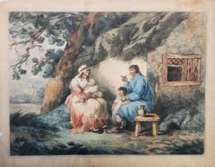 A Rustic Family /// George Morland British Figures Cottage Landscape Etching Art
