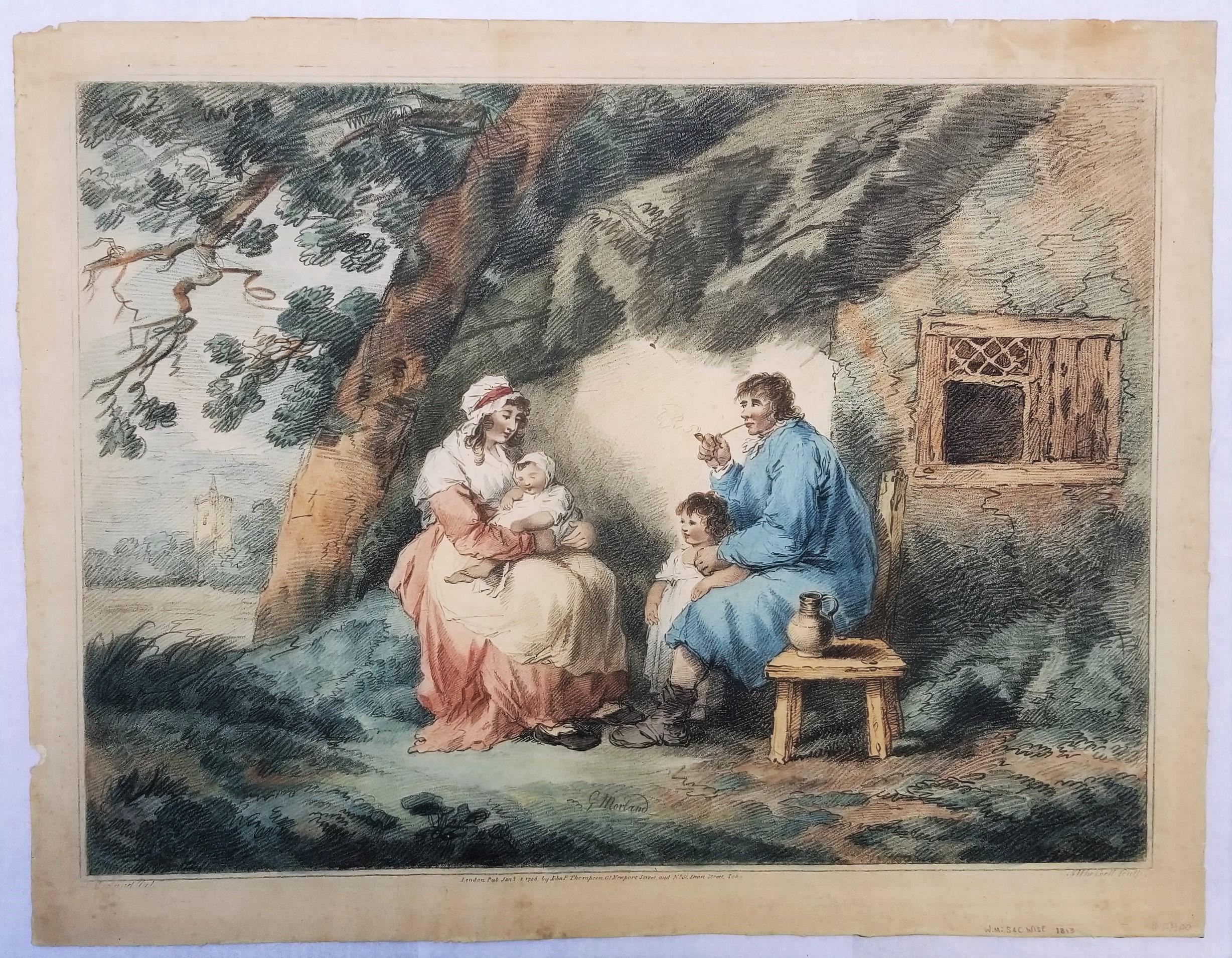 Una familia rústica /// George Morland Figuras británicas Paisaje de cabaña Arte del aguafuerte en venta 2