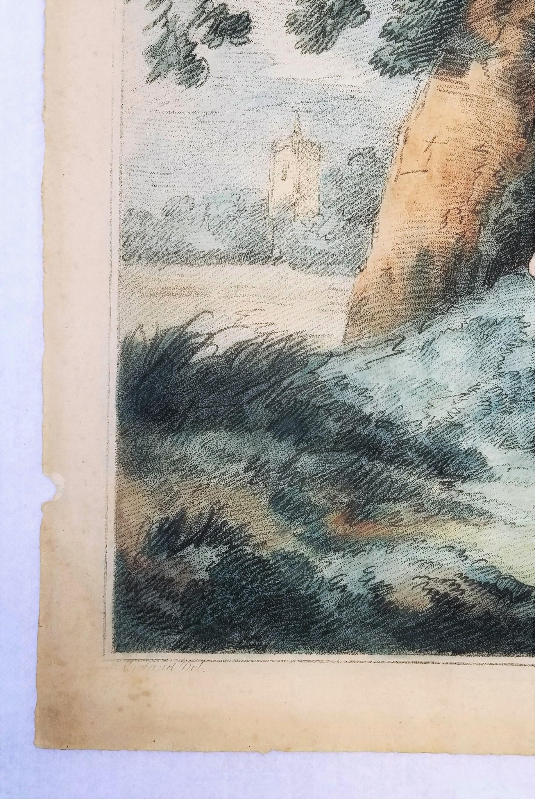 Una familia rústica /// George Morland Figuras británicas Paisaje de cabaña Arte del aguafuerte en venta 3