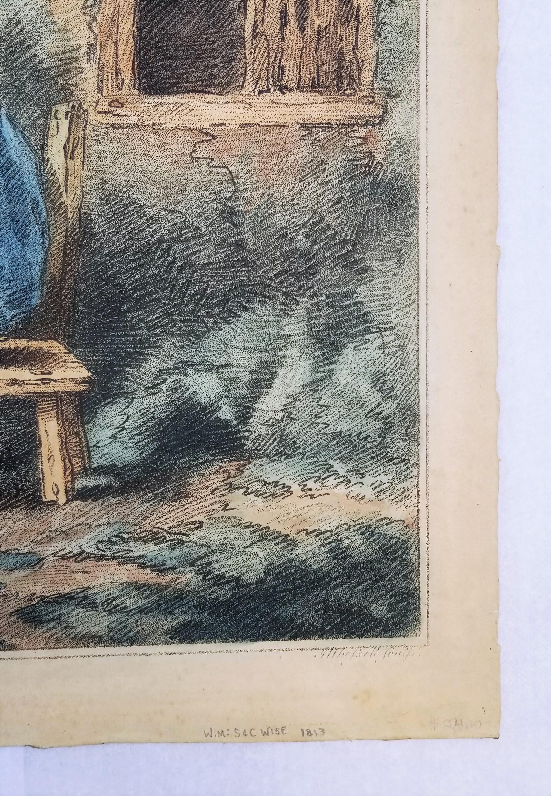 Una familia rústica /// George Morland Figuras británicas Paisaje de cabaña Arte del aguafuerte en venta 6