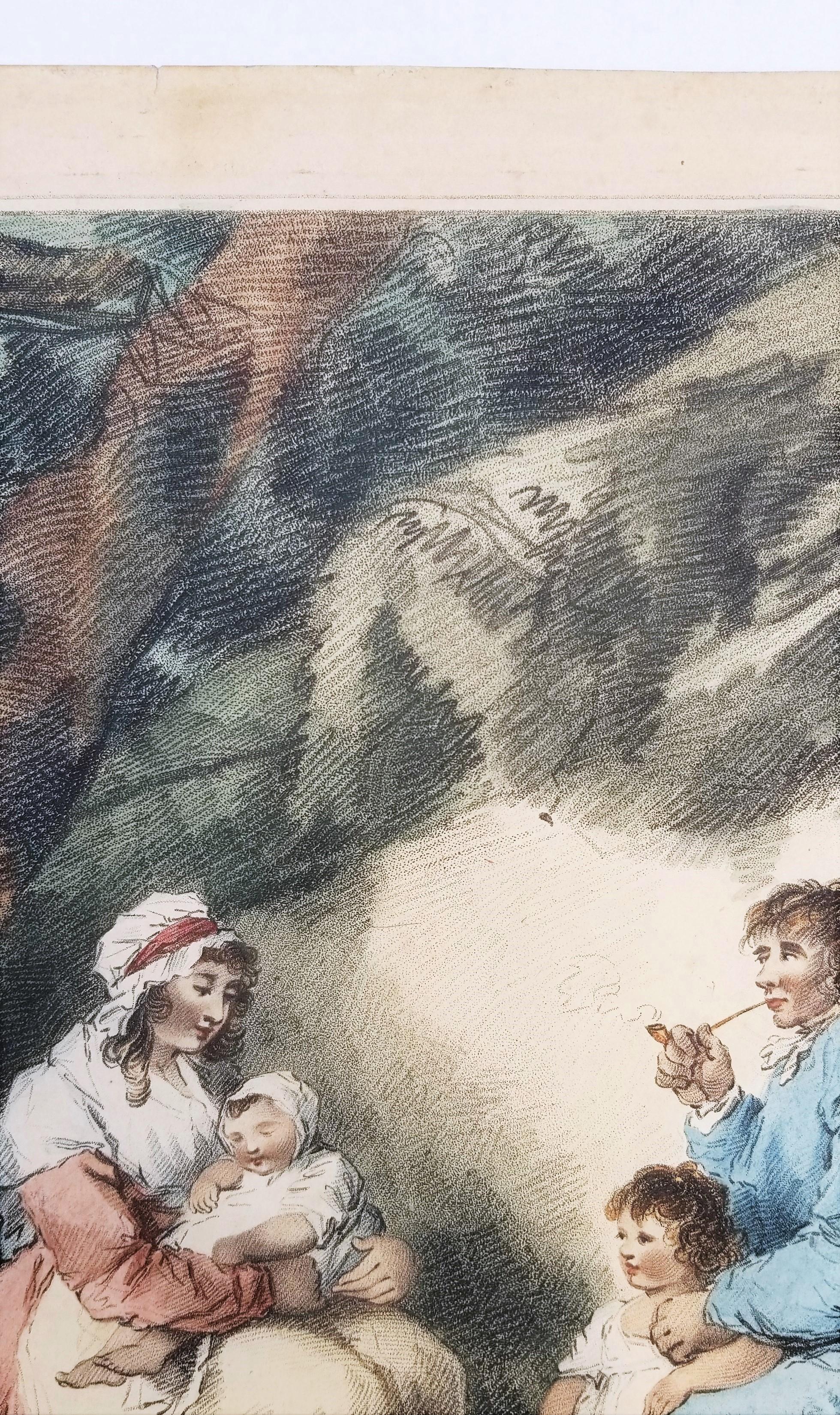 Una familia rústica /// George Morland Figuras británicas Paisaje de cabaña Arte del aguafuerte en venta 7