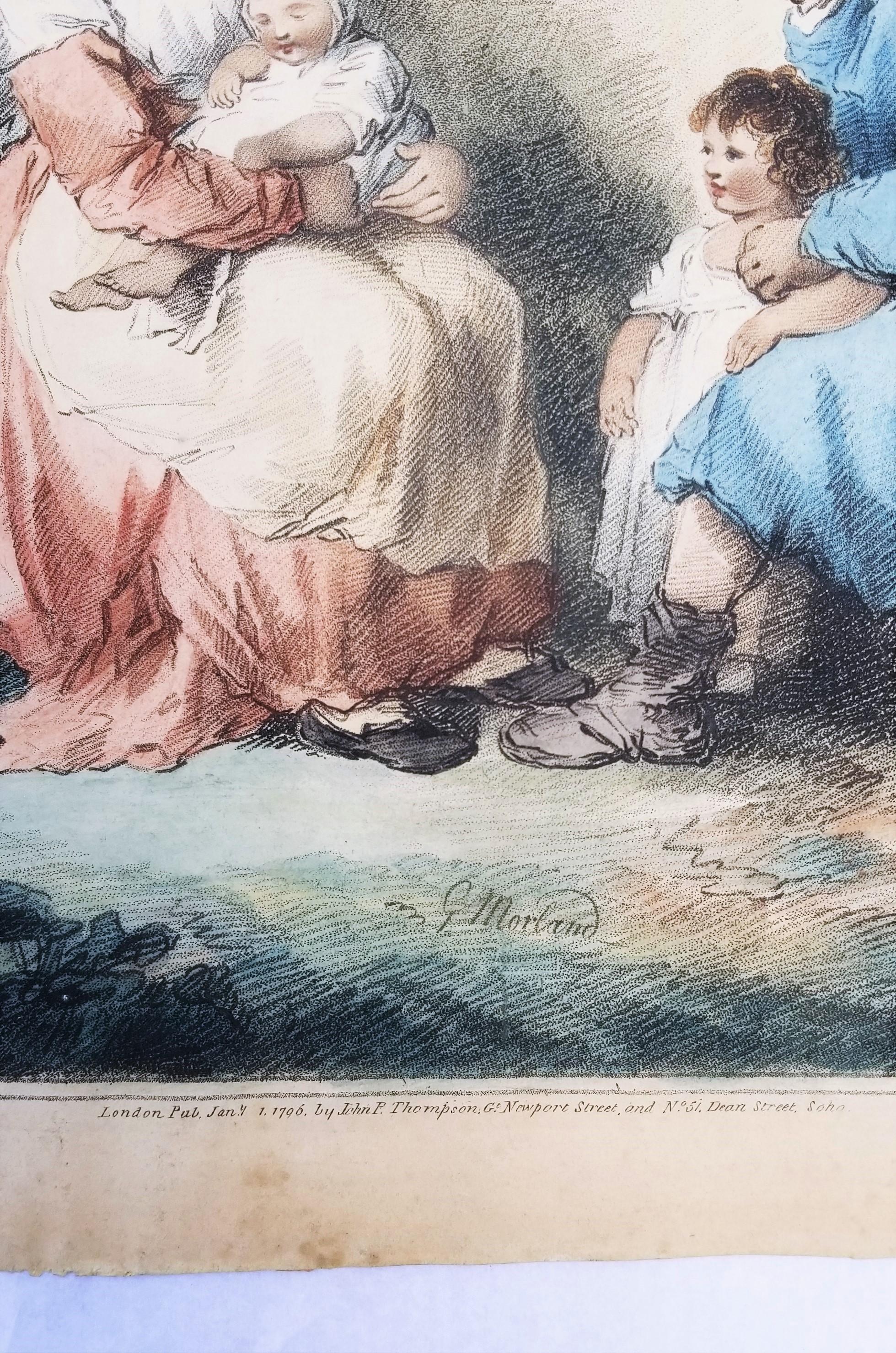 Una familia rústica /// George Morland Figuras británicas Paisaje de cabaña Arte del aguafuerte en venta 8