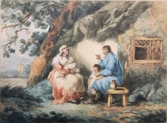 Une famille rustique /// George Morland, figures britanniques, paysage de cottage, gravure d'art