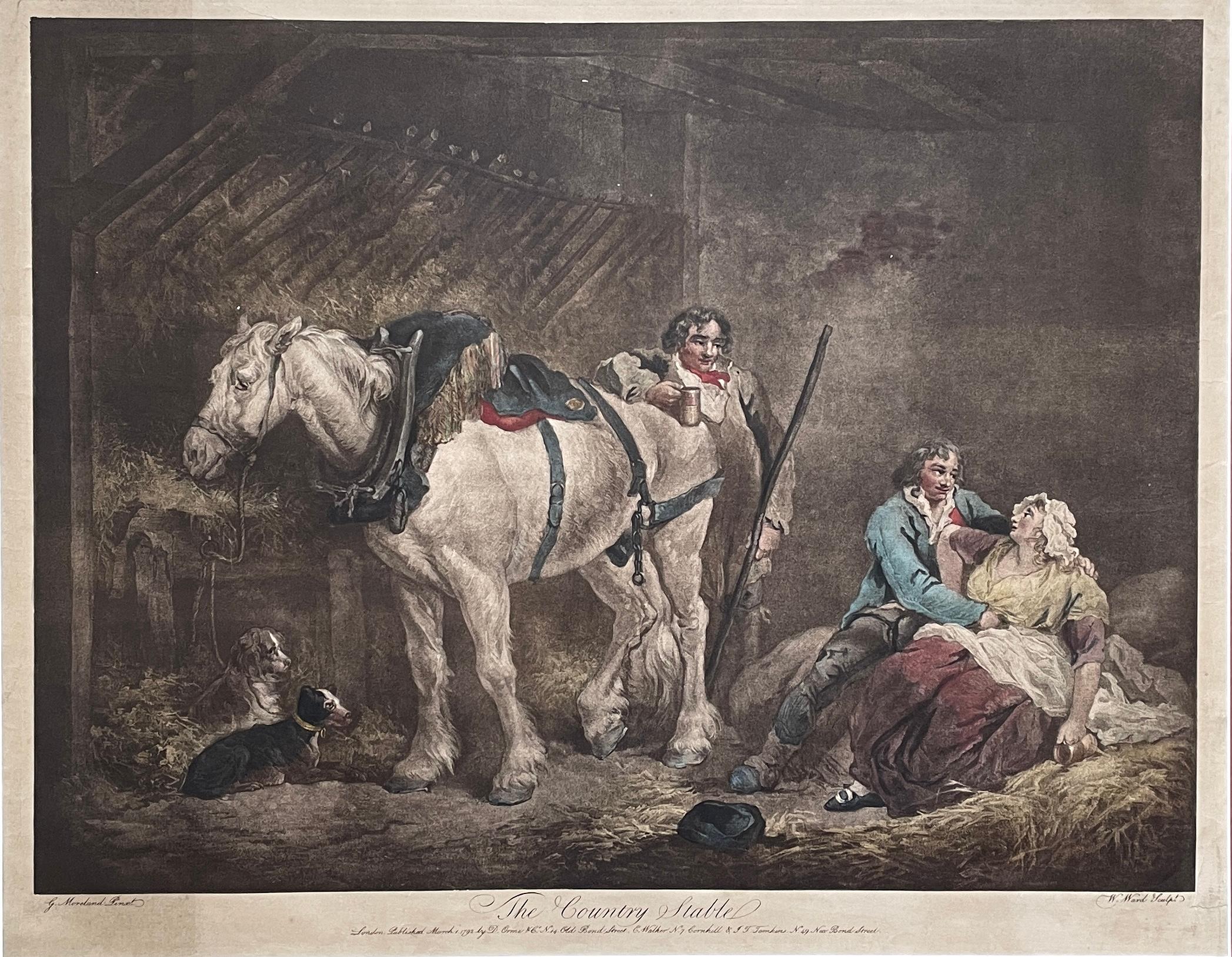 „The Country Stable“ Antike Mezzotinto-Gravur von William Ward aus dem 18. Jahrhundert (Realismus), Print, von George Morland