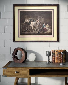"The Country Stable" 18th Century Antique Mezzotint Engraving by William Ward