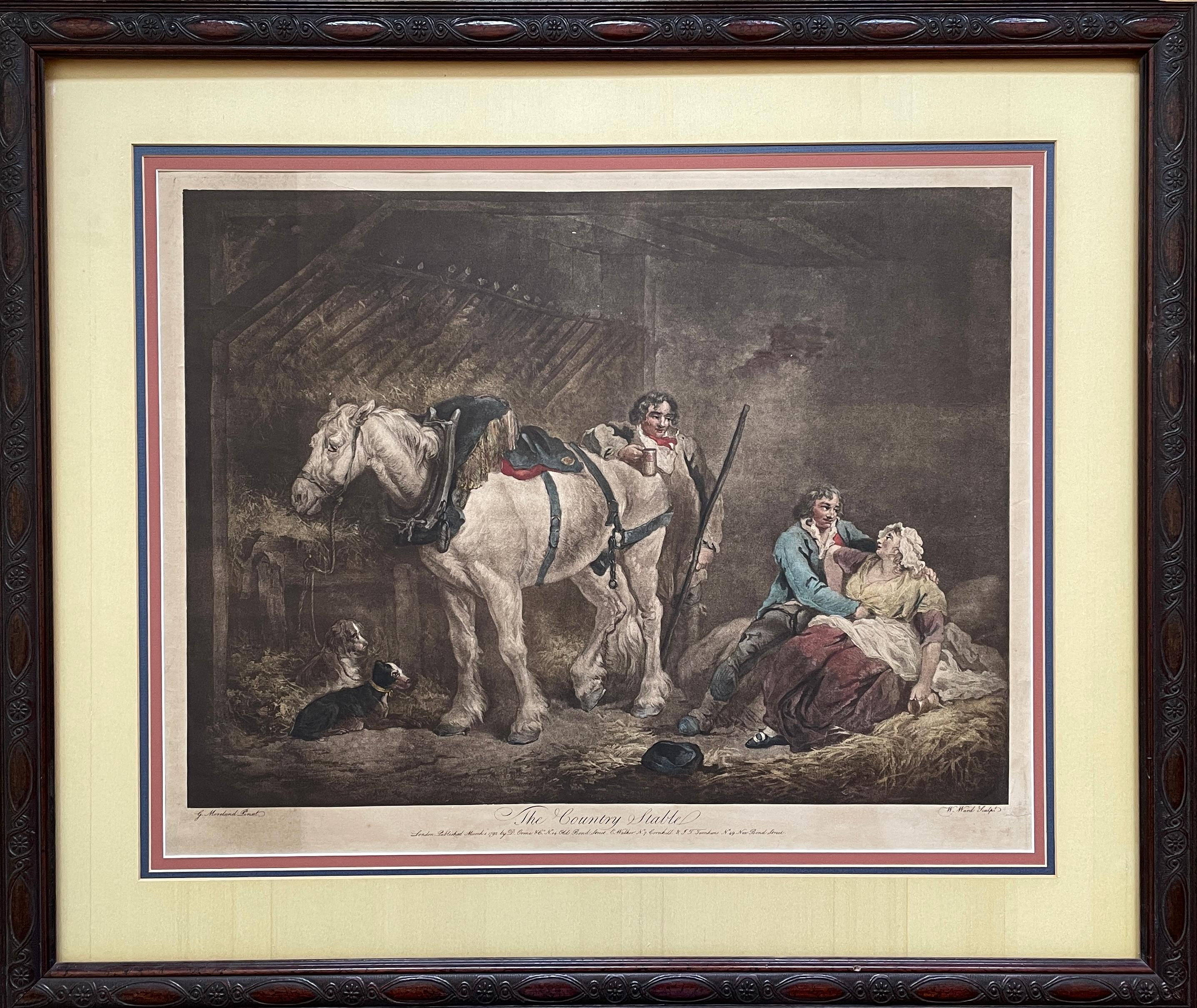 George Morland Figurative Print – „The Country Stable“ Antike Mezzotinto-Gravur von William Ward aus dem 18. Jahrhundert