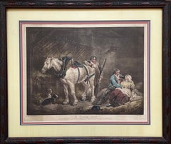 "The Country Stable" 18th Century Antique Mezzotint Engraving by William Ward