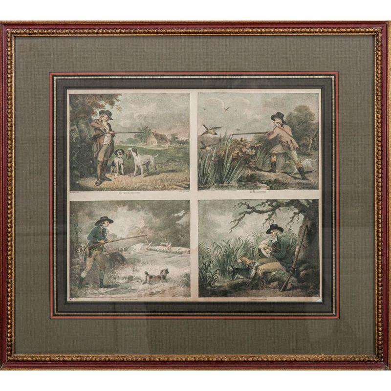 Partridge Shooting/ Snipe Shooting/ and 2 Duck Shooting lithograph scenes on wove paper

Art Sz: 10 5/8"H x 12 3/4"W

Frame Sz: 7 3/4"H x 19 7/8"W

By J. Pocker & Son

George Morland (26 June 1763 – 29 October 1804) was an English painter. His early