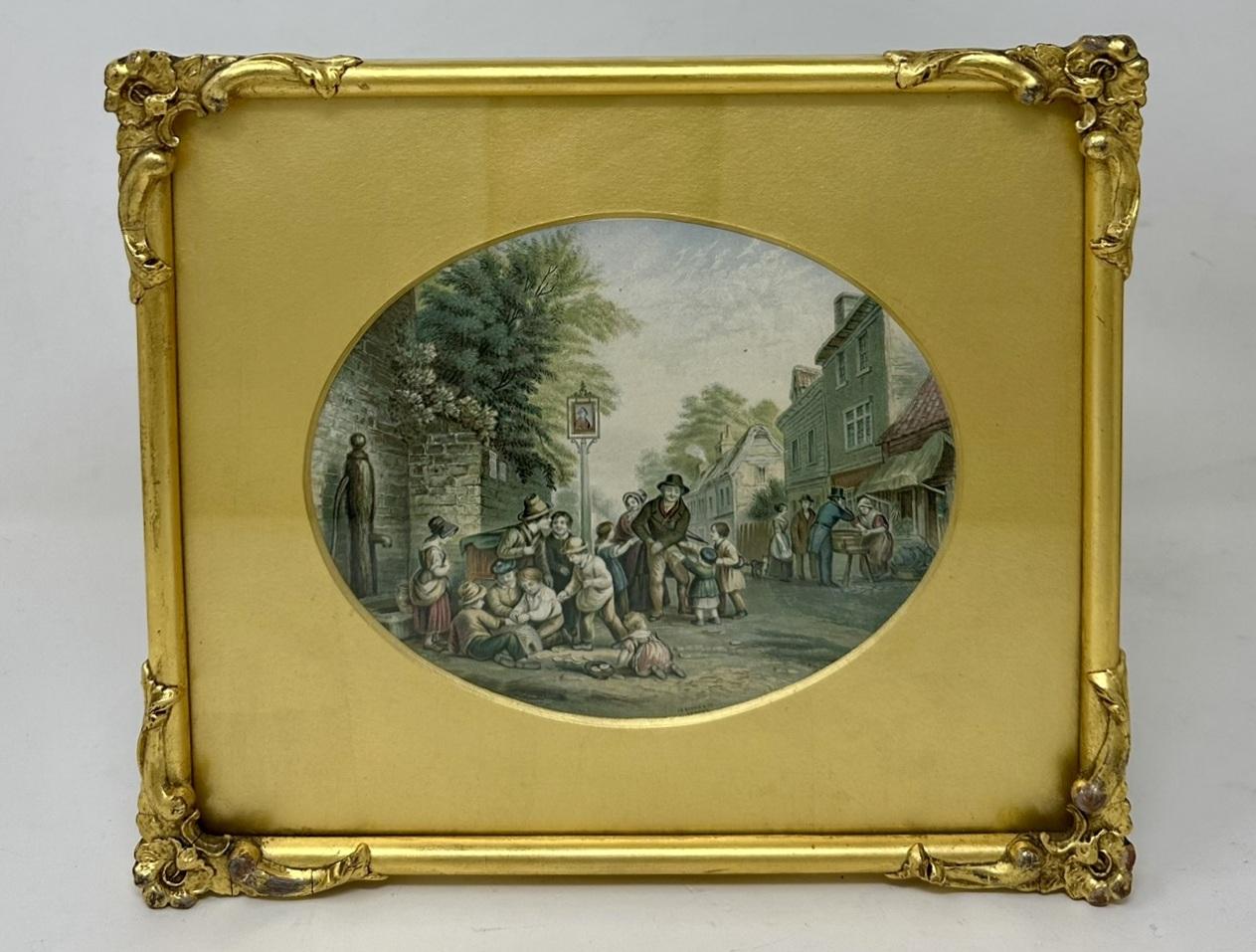 Victorian George Morland Antique Pair Hand Colored Prints Engravings Rural Scenes Le Blond