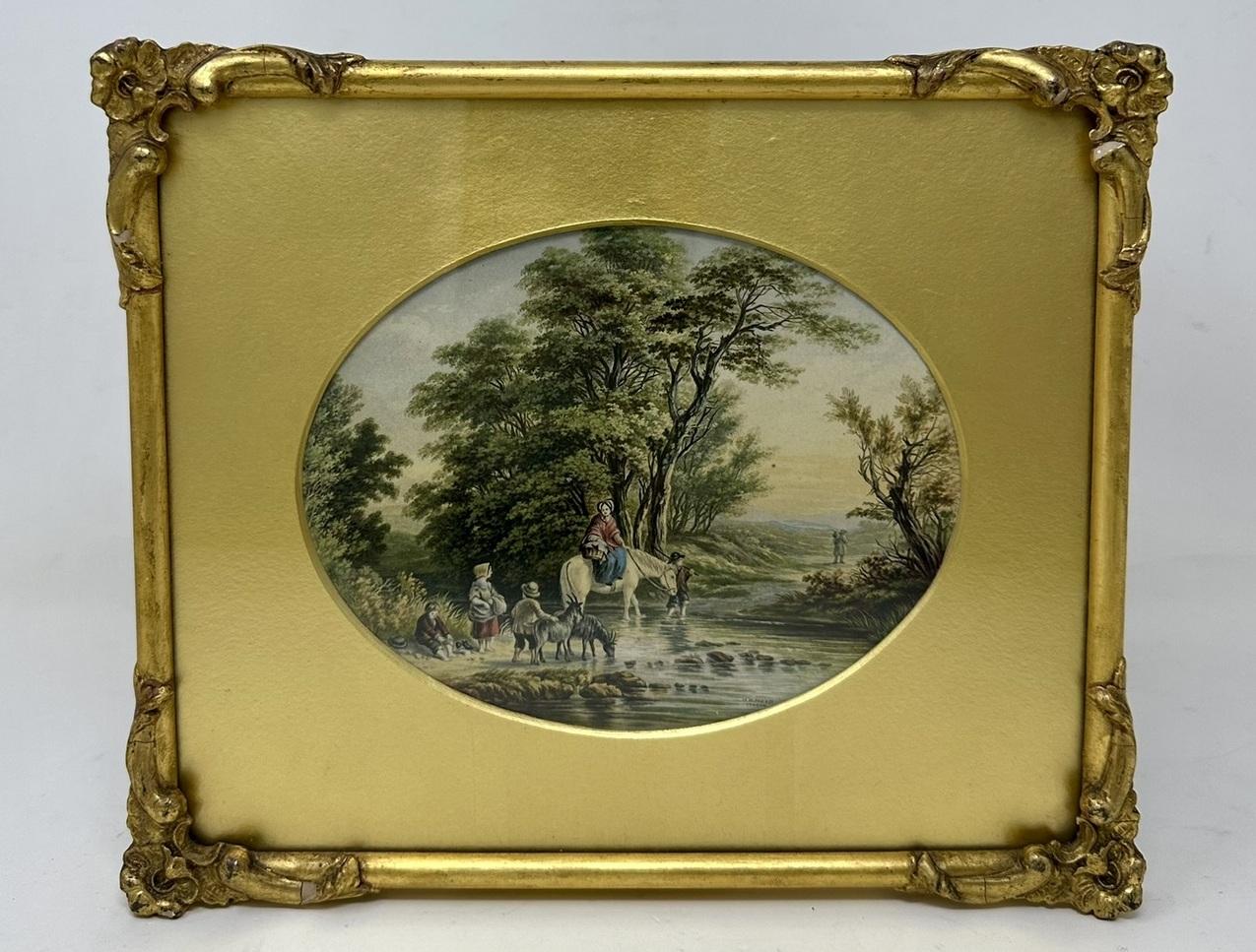 English George Morland Antique Pair Hand Colored Prints Engravings Rural Scenes Le Blond