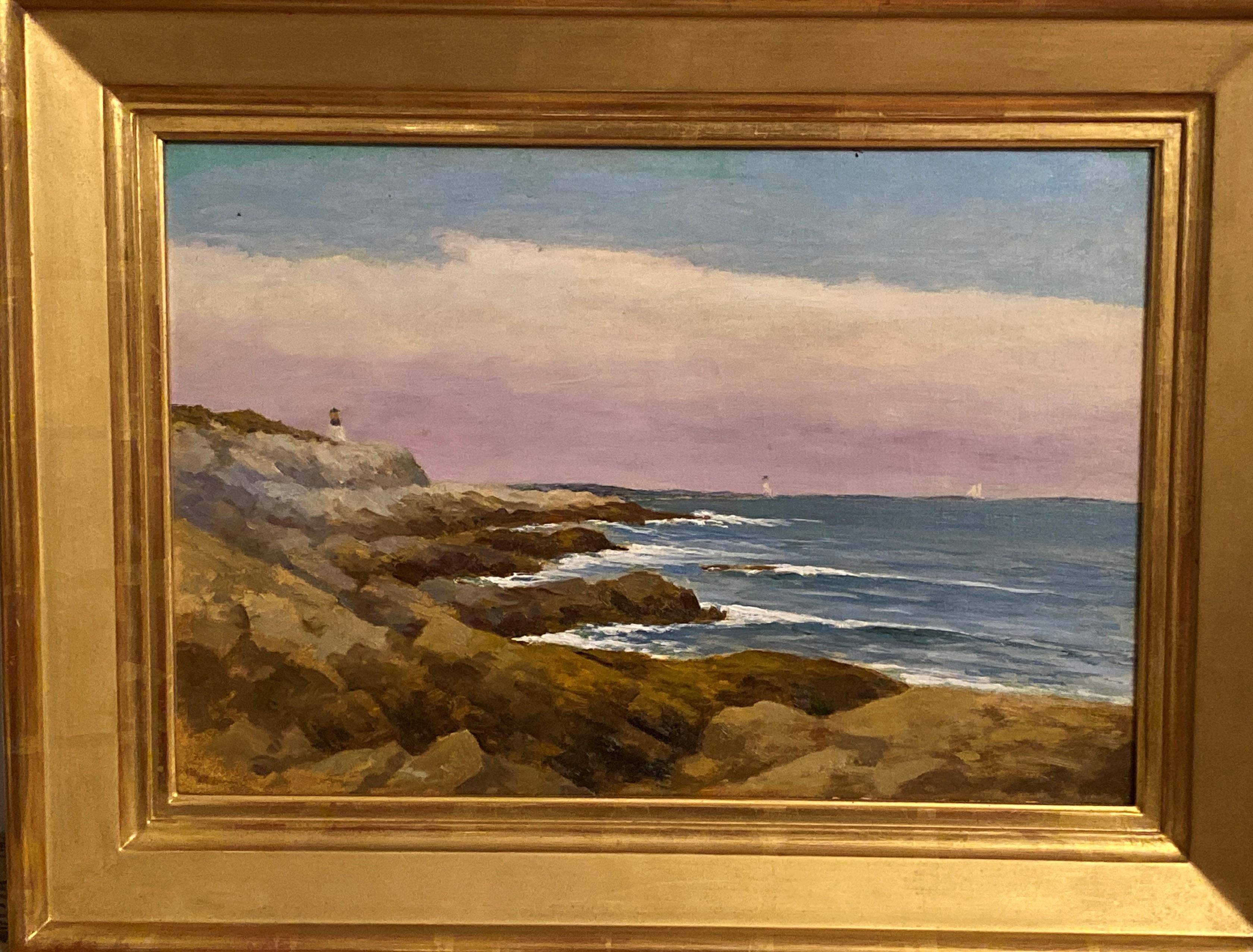 George Frederick Morse, 1834-1925 Lighthouse in Portland Maine - Painting by George Morse