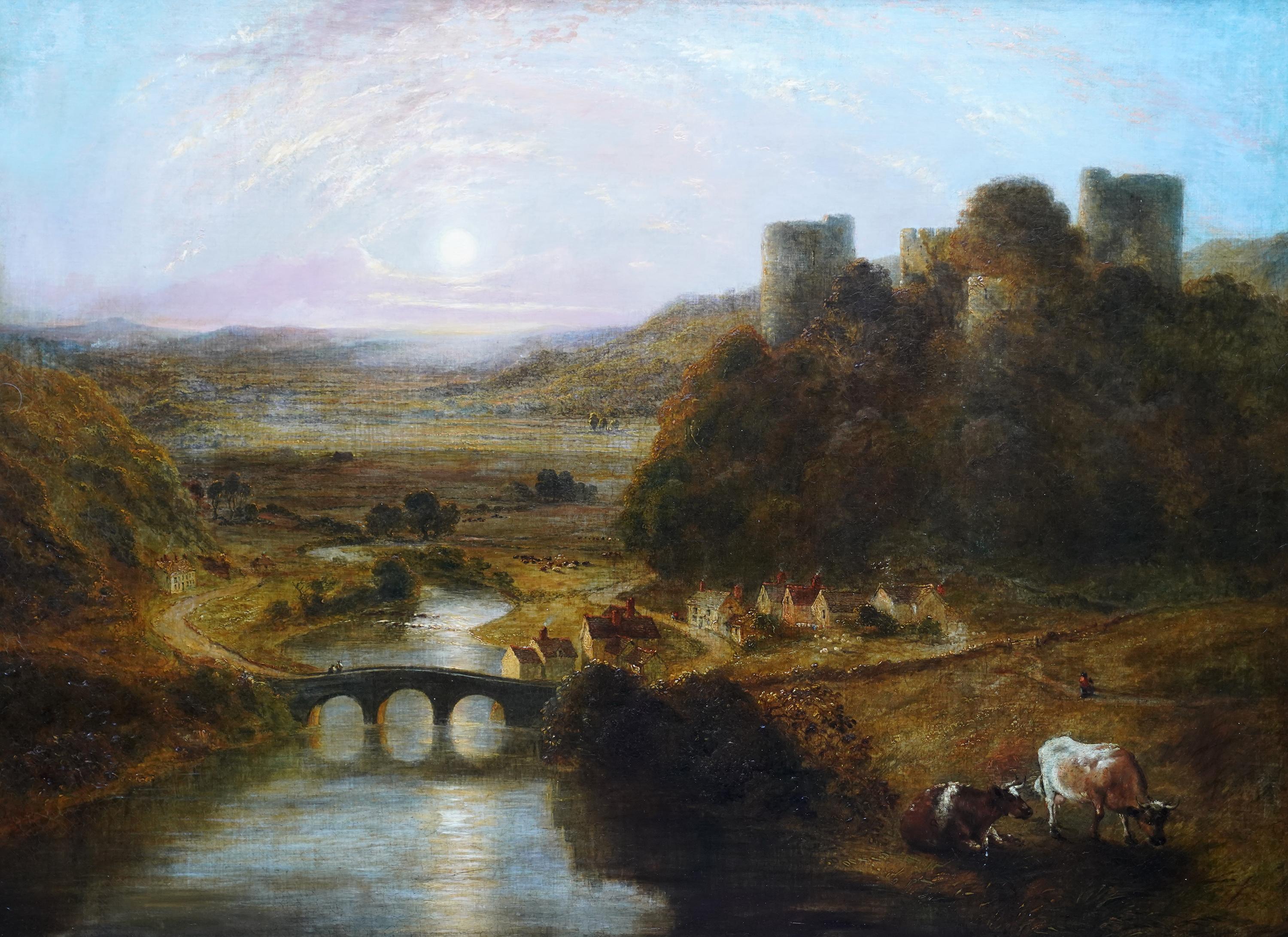 Castle and River Landscape - British 19thC art oil painting follower of Turner For Sale 8