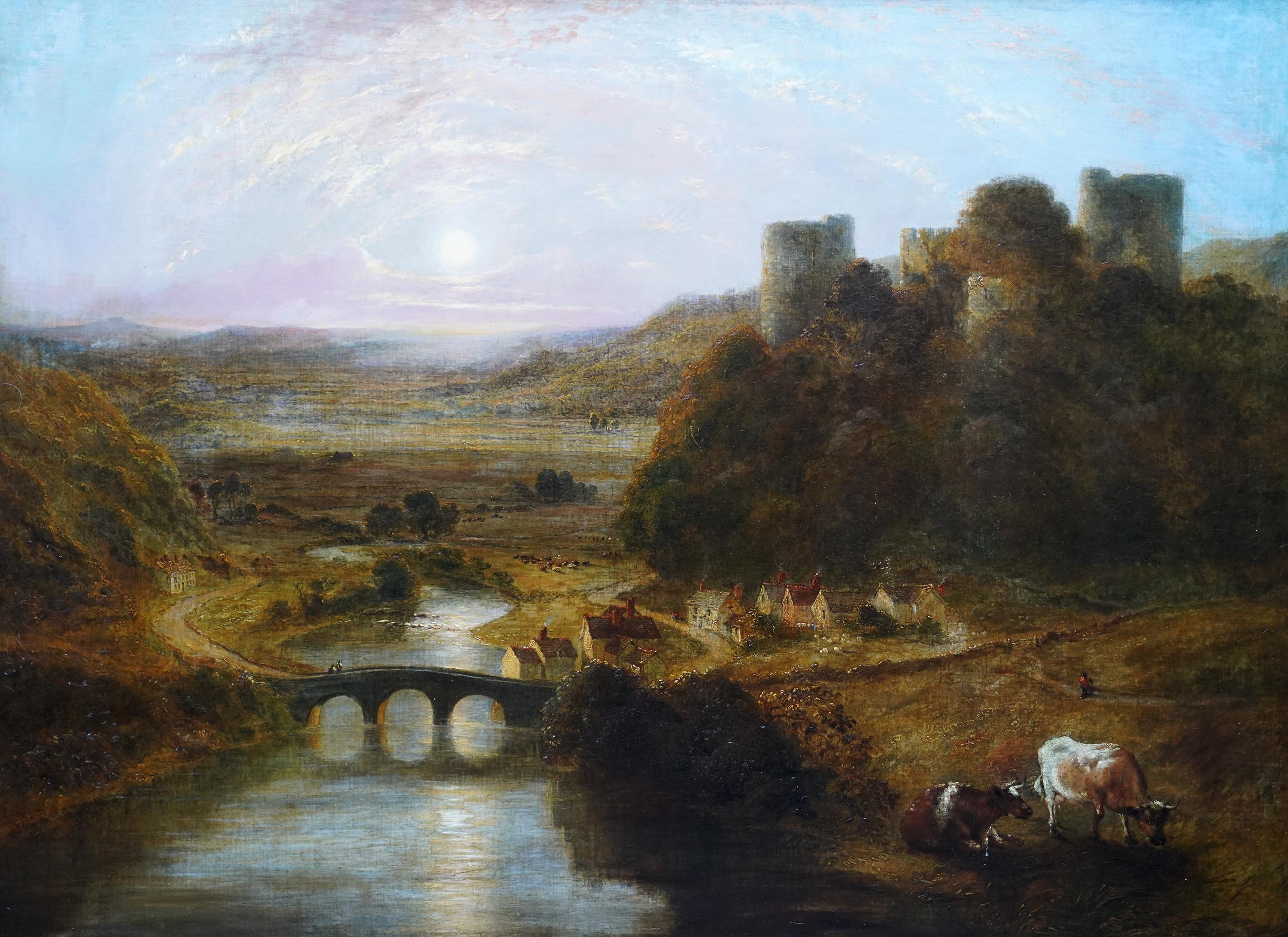 Castle and River Landscape - British 19thC art oil painting follower of Turner For Sale 5