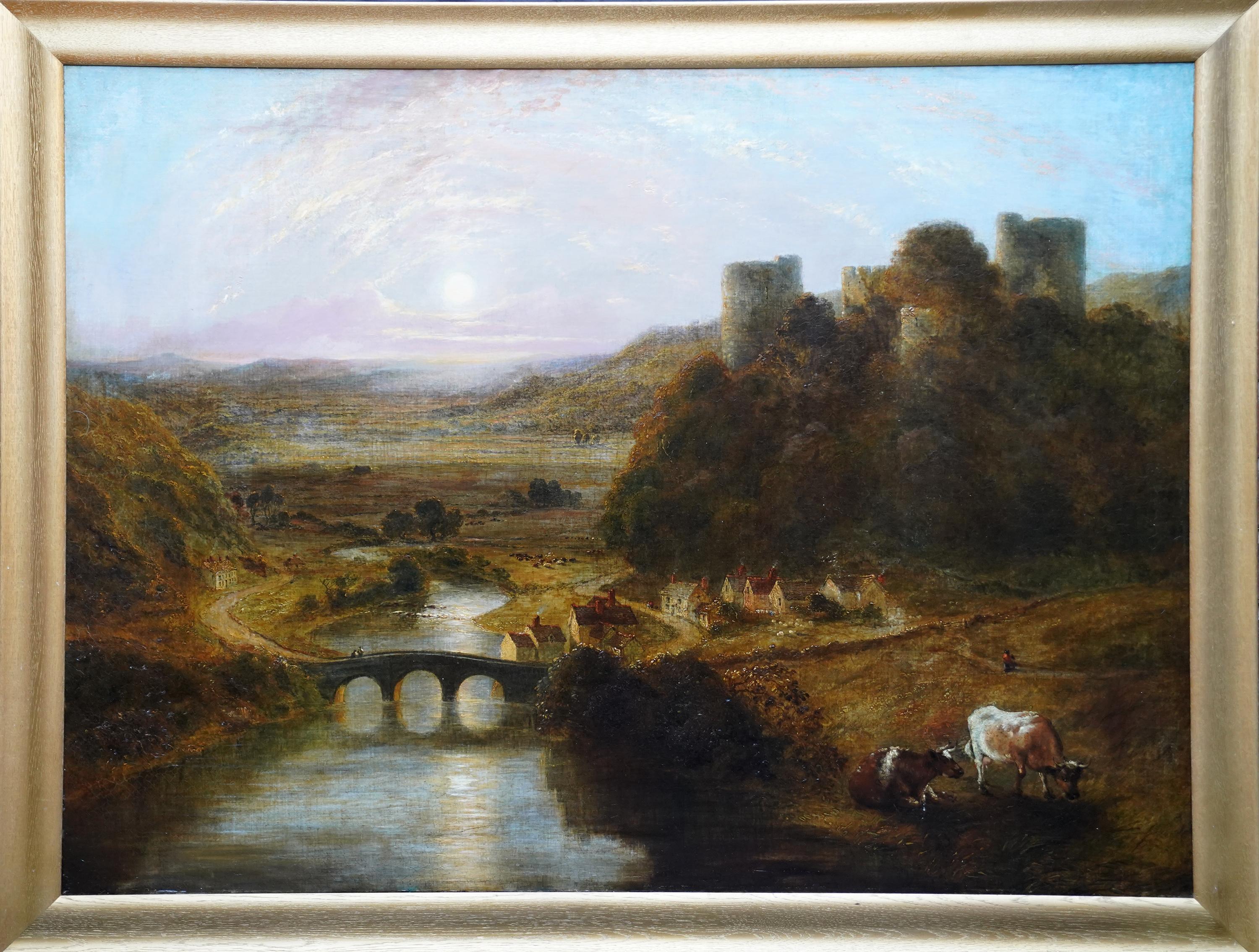 Castle and River Landscape - British 19thC art oil painting follower of Turner For Sale 9