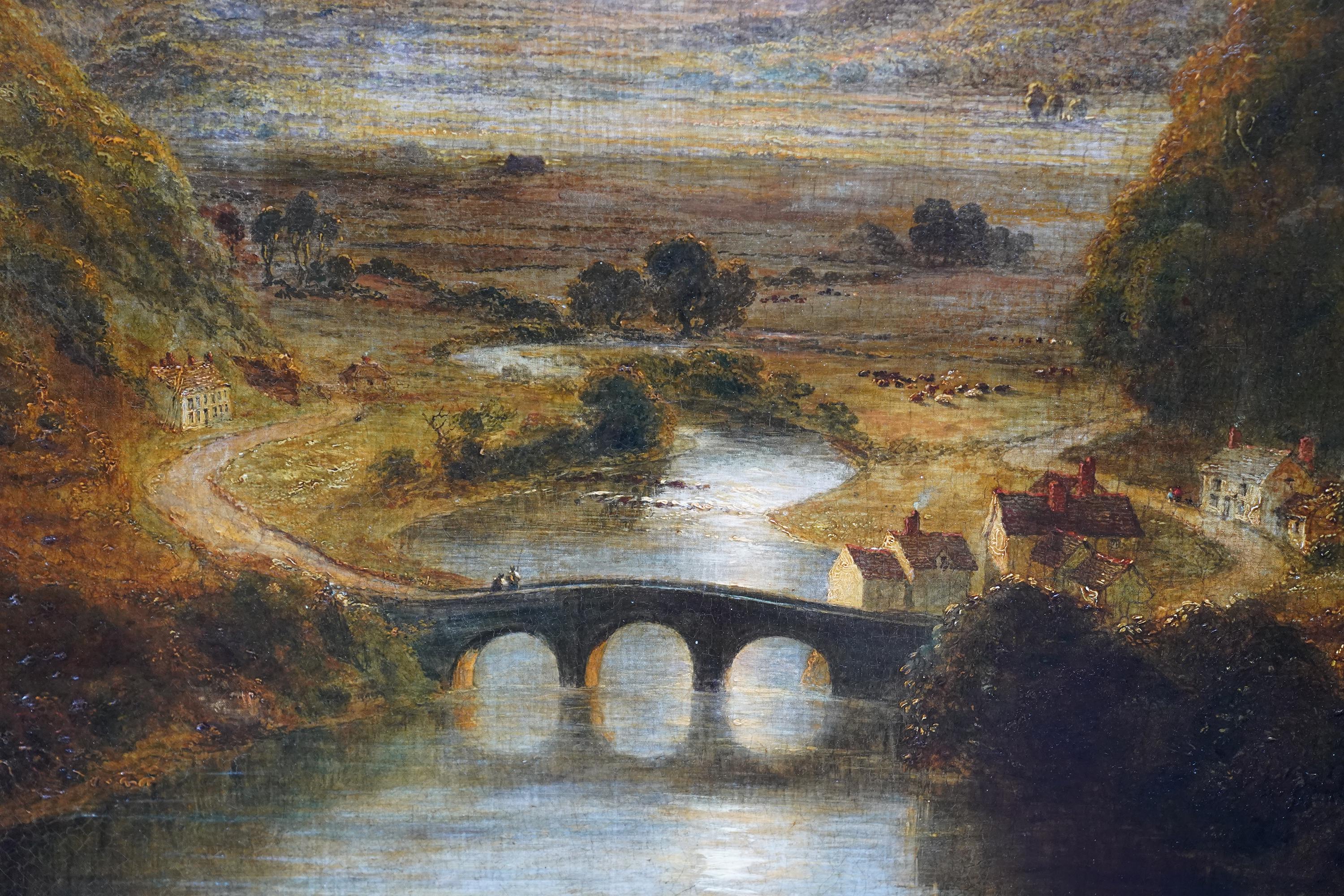 Castle and River Landscape - British 19thC art oil painting follower of Turner For Sale 1