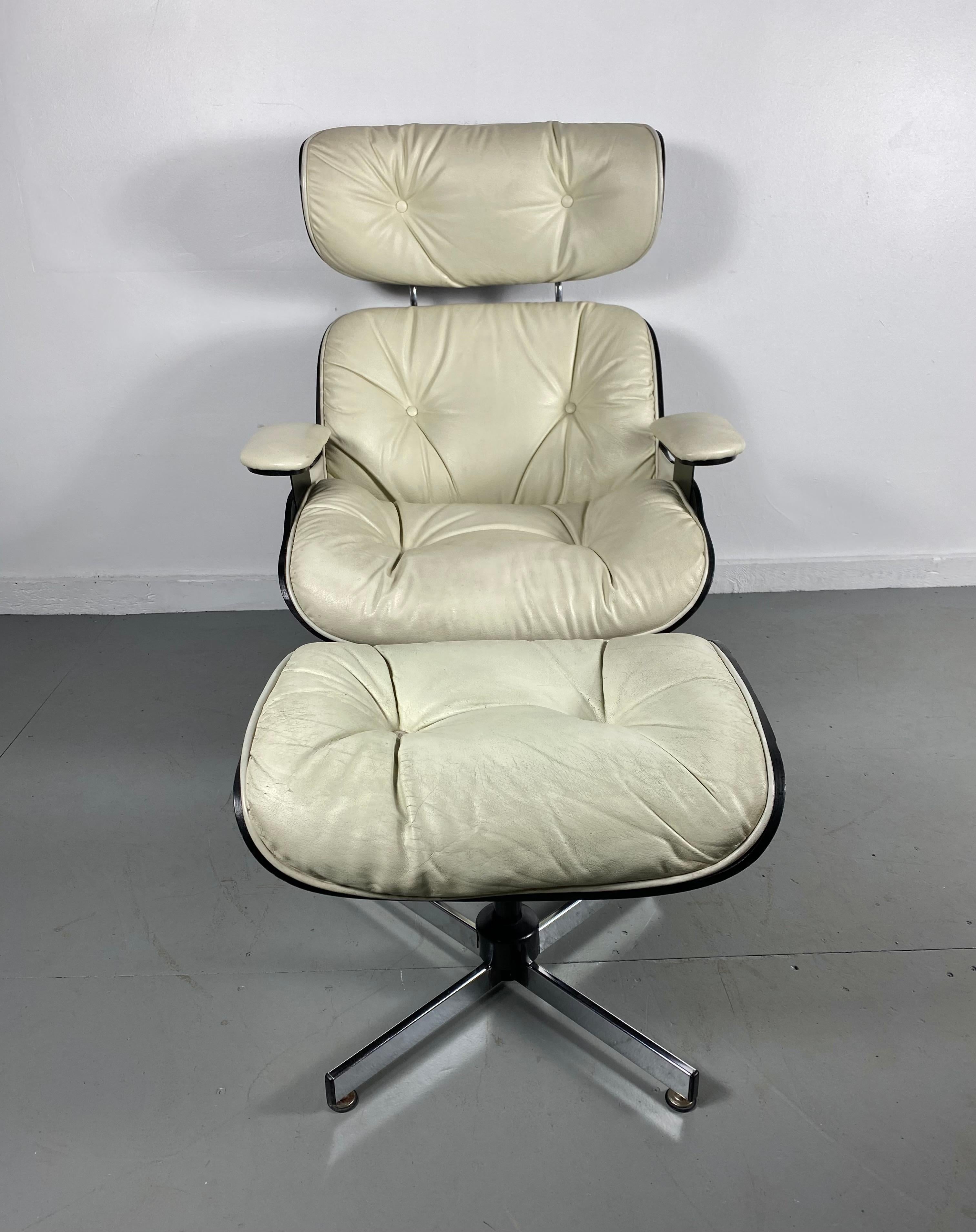 American George Mulhauser Bentwood Swivel-Tilt Lounge Chair and Ottoman for Plycraft