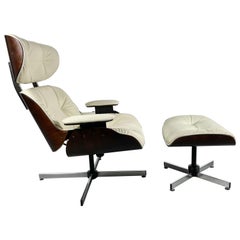 George Mulhauser Bentwood Swivel-Tilt Lounge Chair and Ottoman for Plycraft