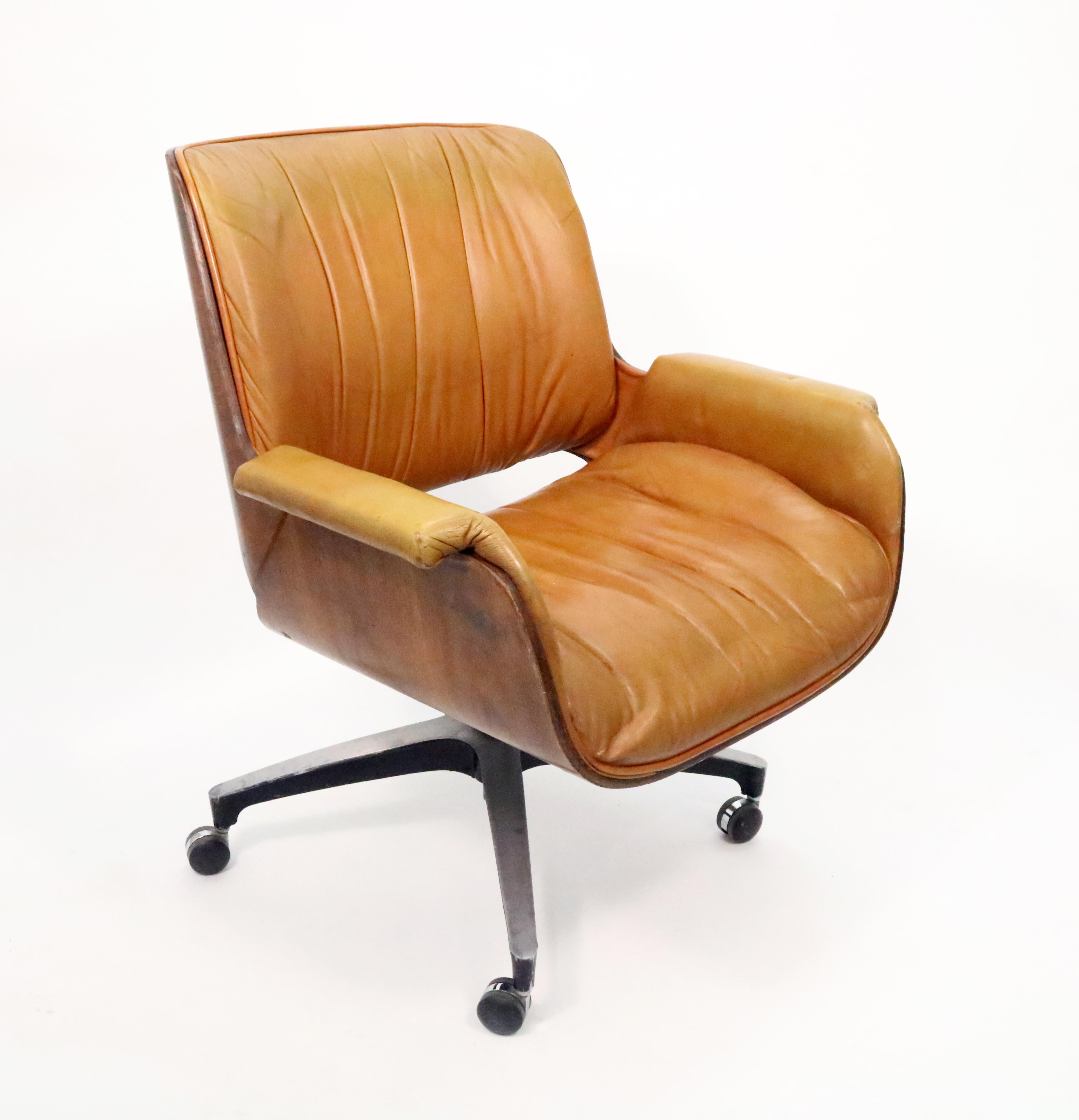 Mid-Century Modern George Mulhauser for Plycraft Cognac Leather Desk Chair