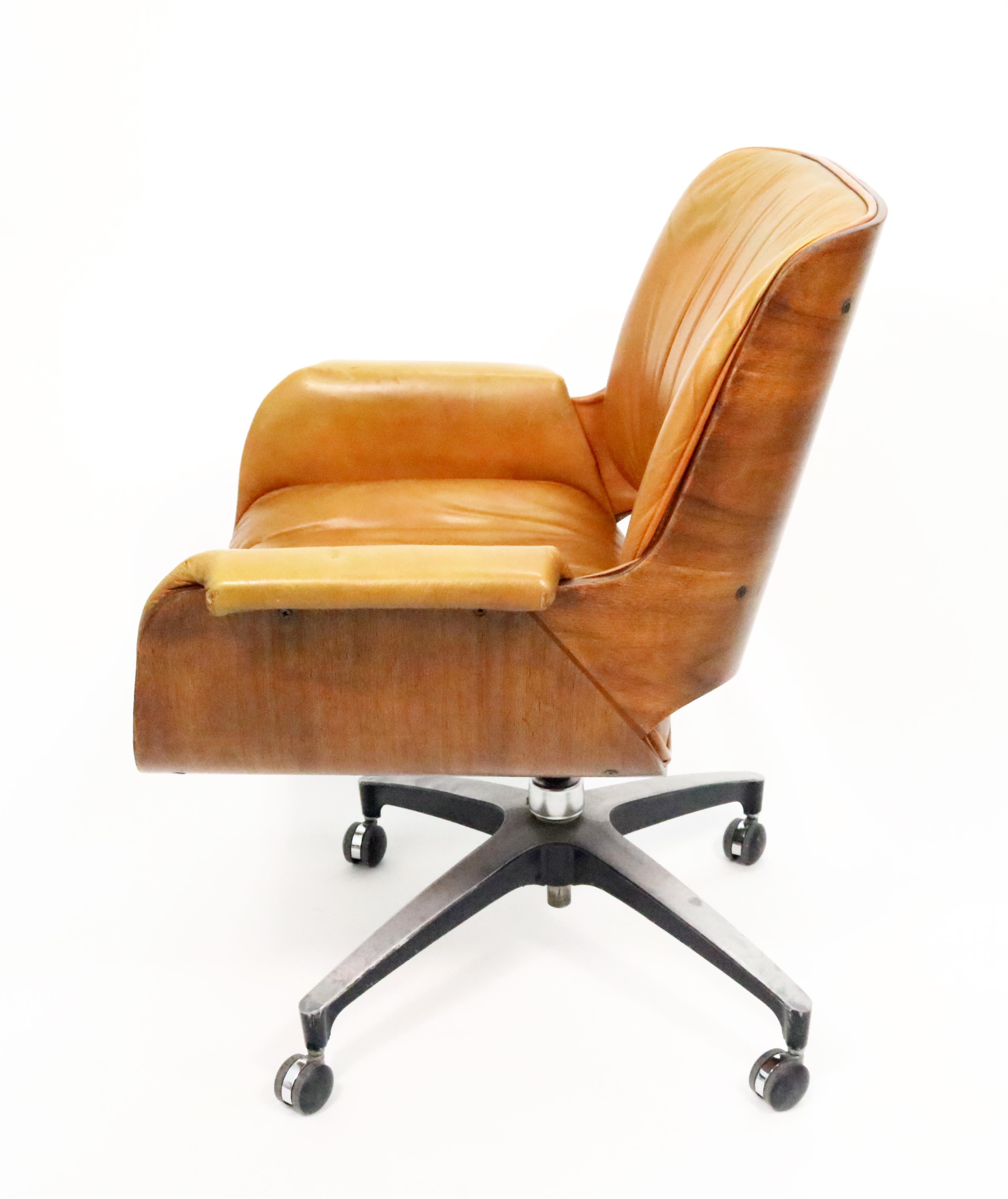 George Mulhauser for Plycraft Cognac Leather Desk Chair 1