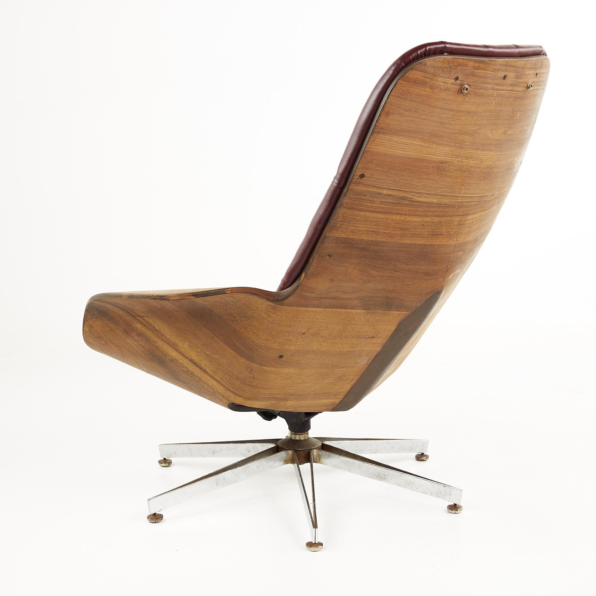 George Mulhauser for Plycraft Mid Century Tufted Walnut Lounge Chair 1