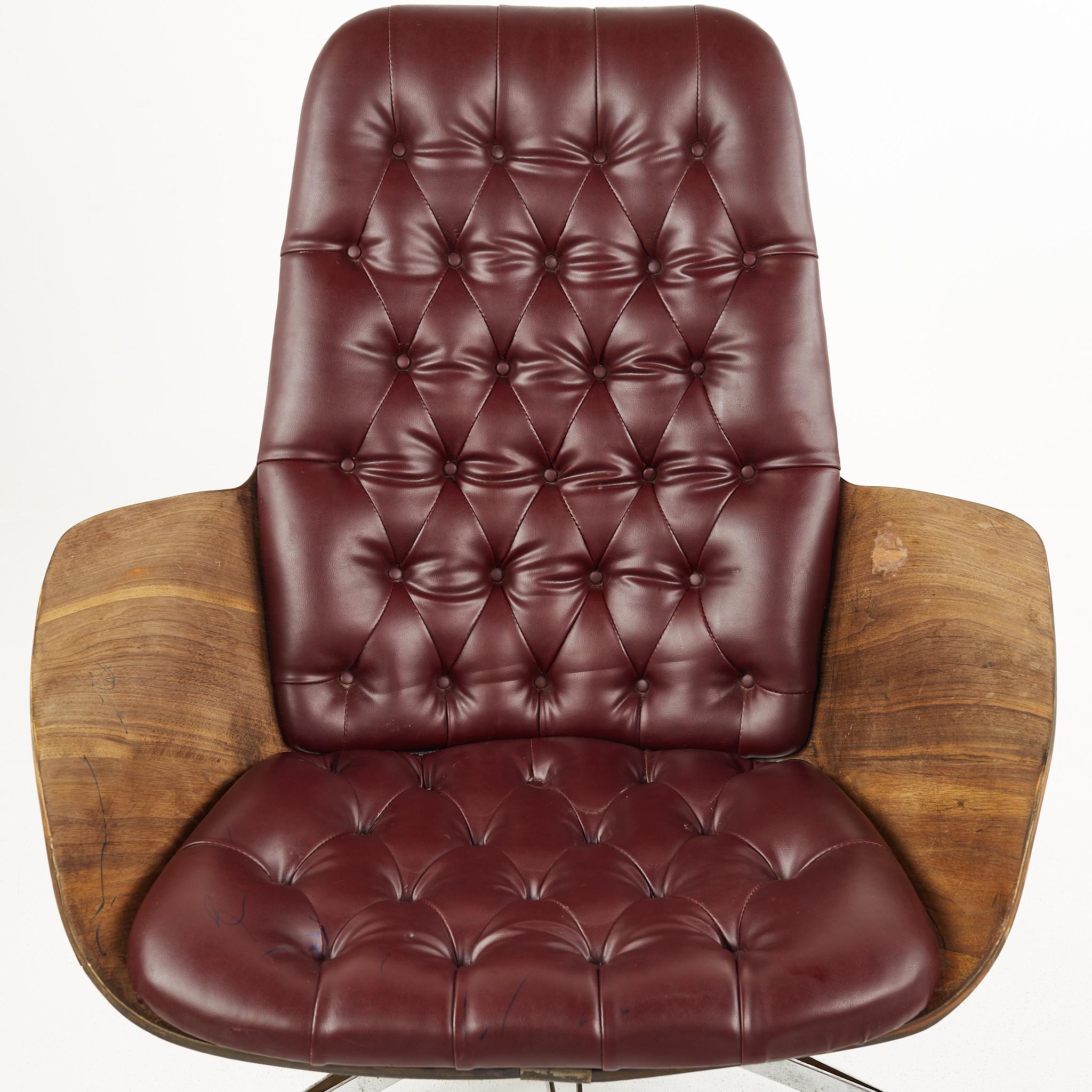 George Mulhauser for Plycraft Mid Century Tufted Walnut Lounge Chair 2