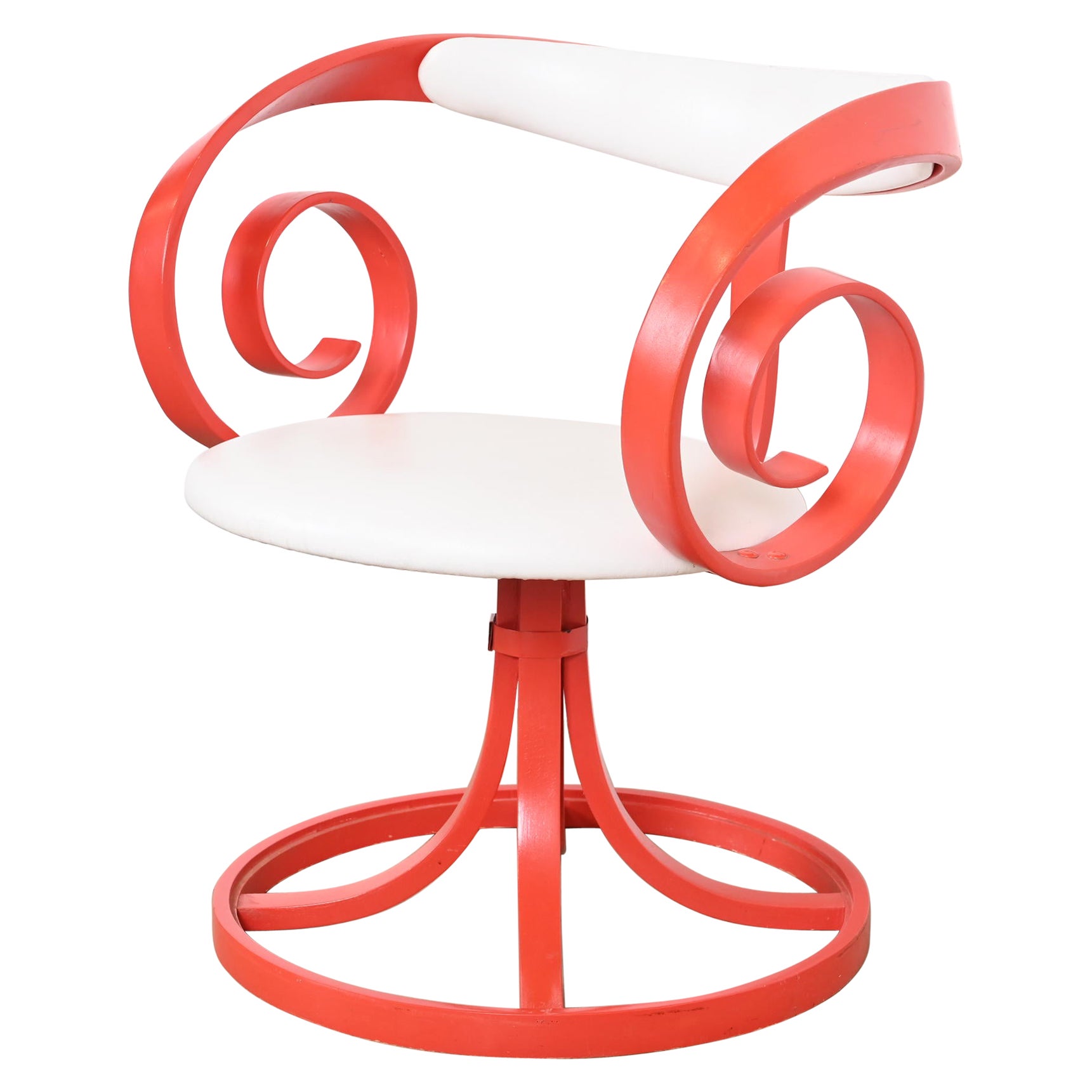 George Mulhauser for Plycraft Red Sultana Swivel Armchair