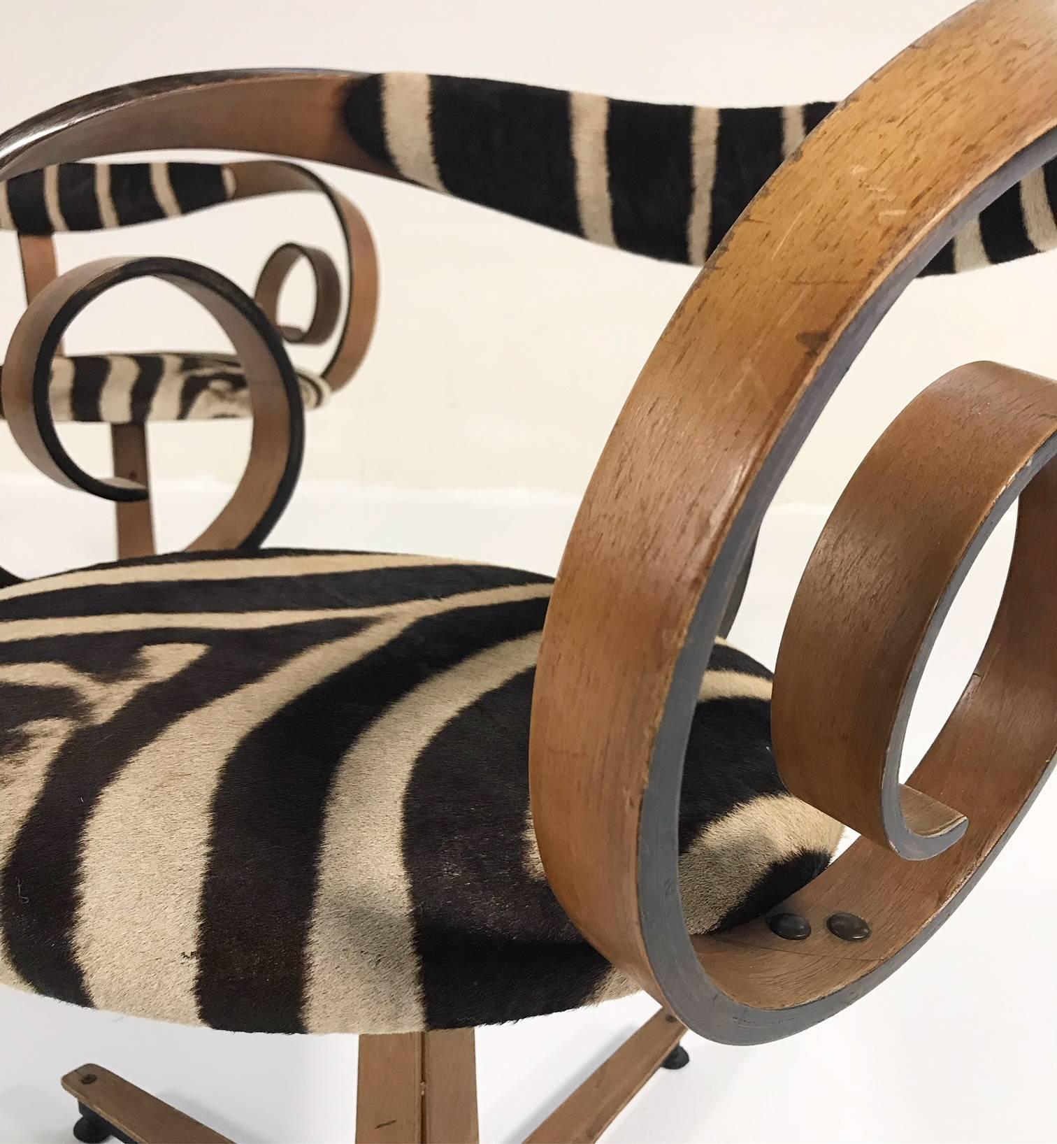 George Mulhauser for Plycraft Sultana Chairs Restored in Zebra Hide, Pair 3