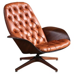 George Mulhauser "Mr. Chair" Cognac Leather Swivel Chair for Plycraft