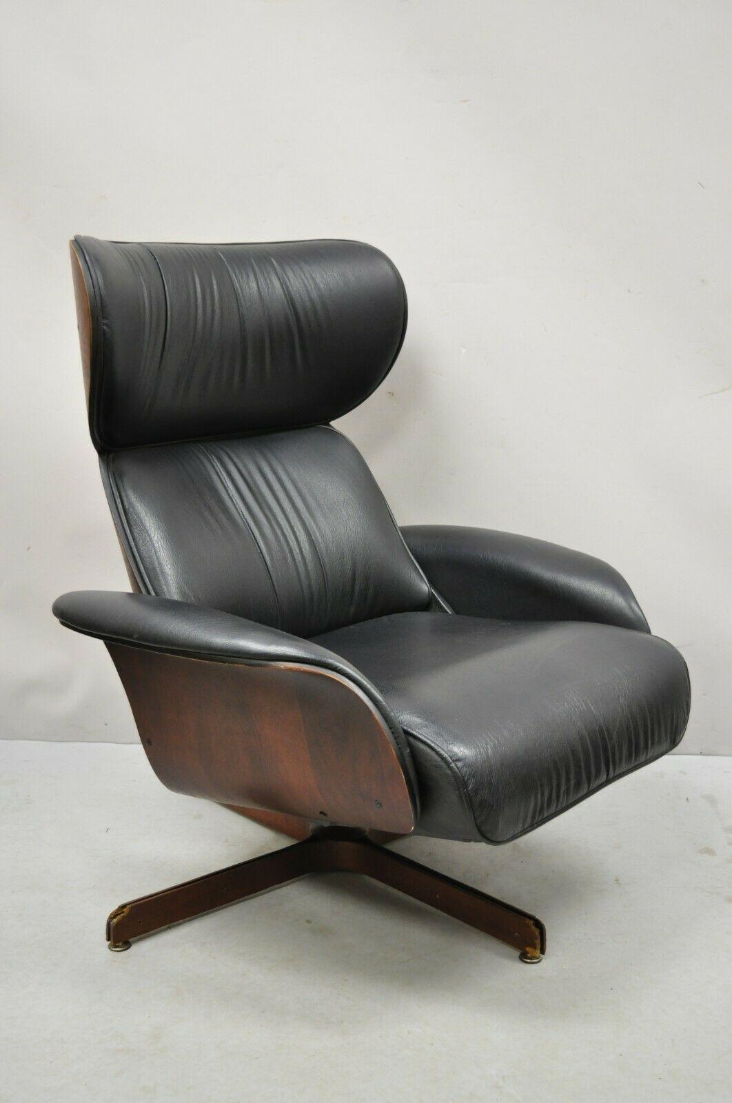 George Mulhauser Plycraft Mr. Chair Walnut Black Recliner Reclining Lounge Chair 1
