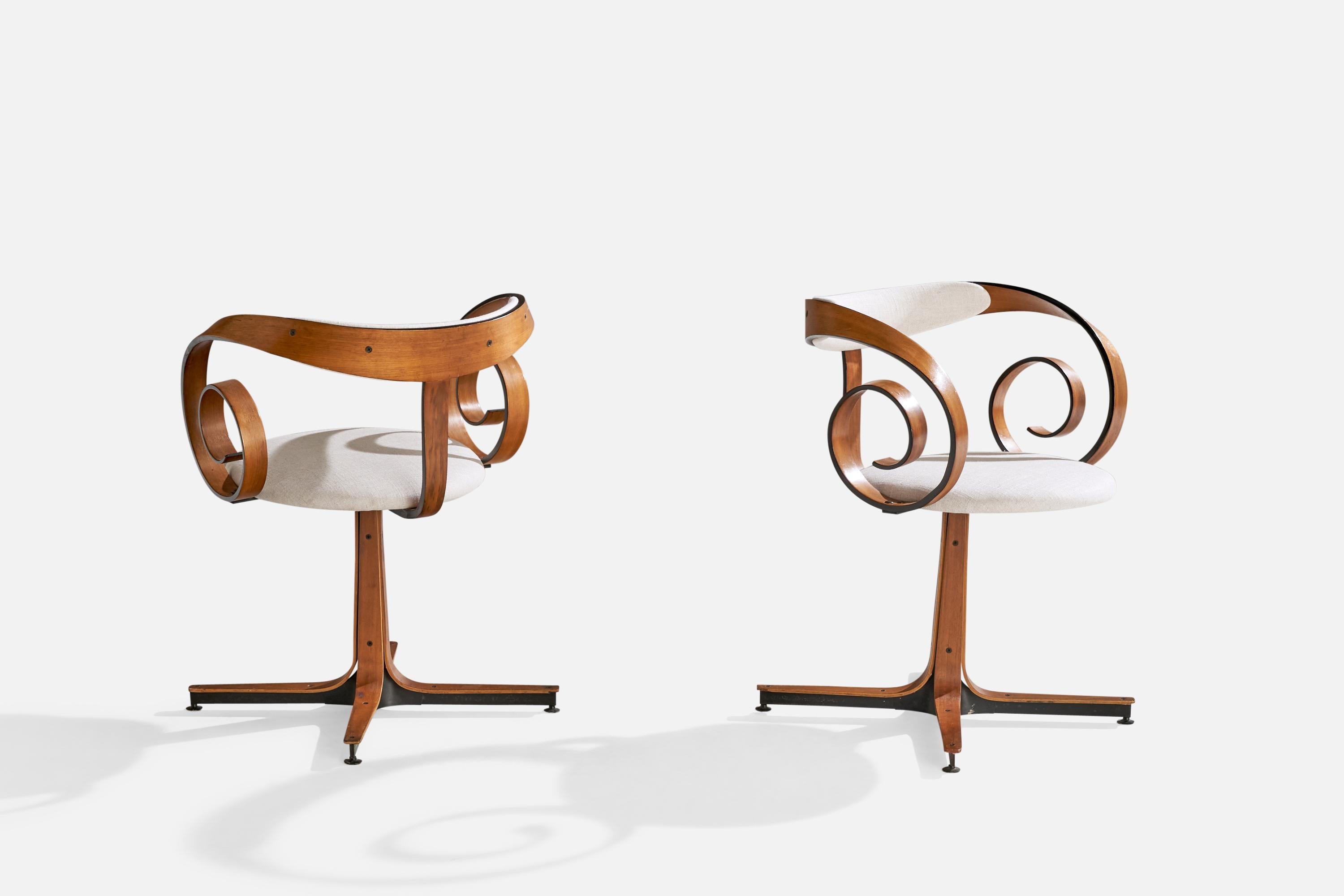 American George Mulhauser, Sultana Armchairs, Walnut, Fabric, 1960s
