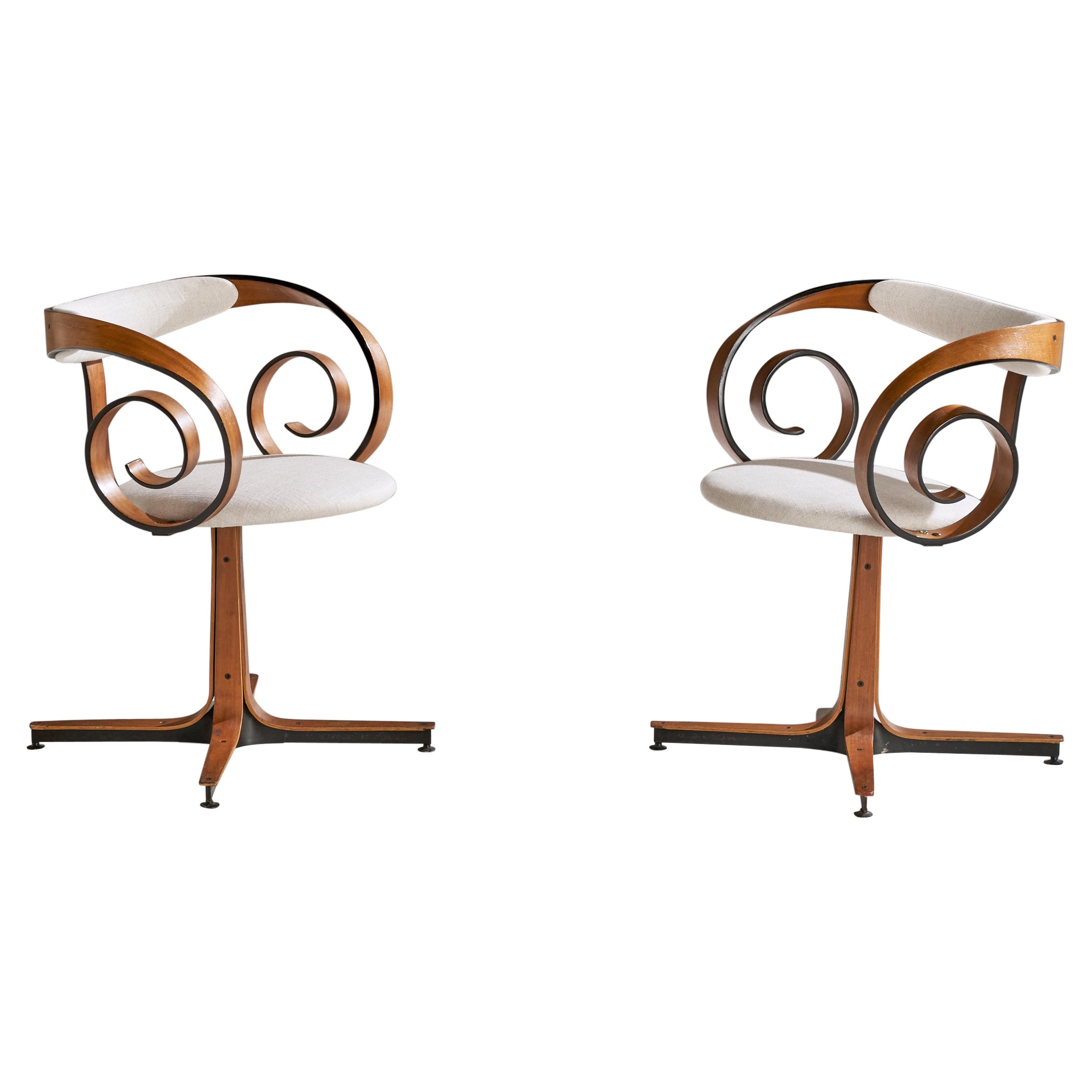 George Mulhauser, Sultana Armchairs, Walnut, Fabric, 1960s
