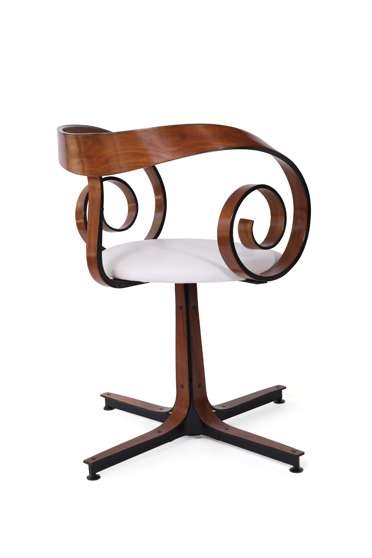 Mid-Century Modern George Mulhauser Walnut and White Leather Sultana Chair for Plycraft, 1950s
