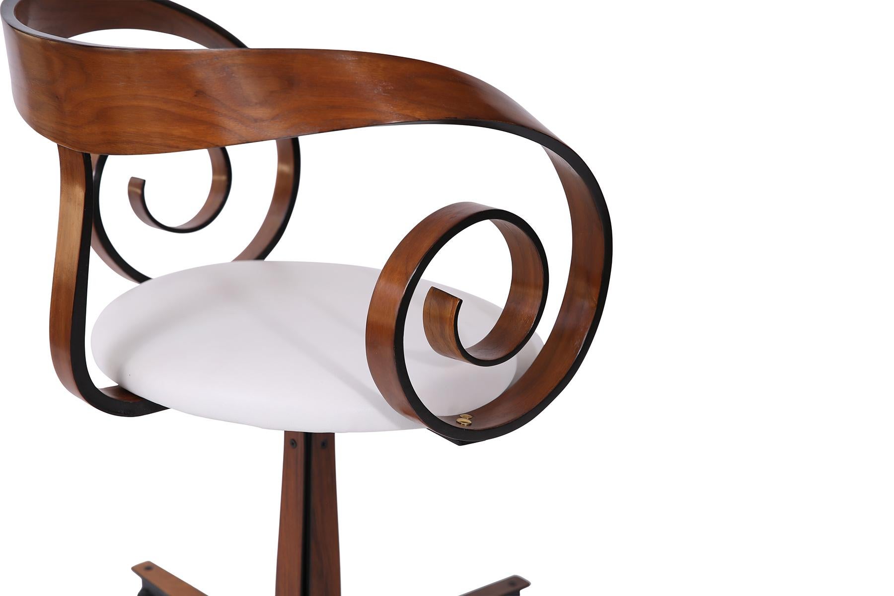 North American George Mulhauser Walnut and White Leather Sultana Chair for Plycraft, 1950s