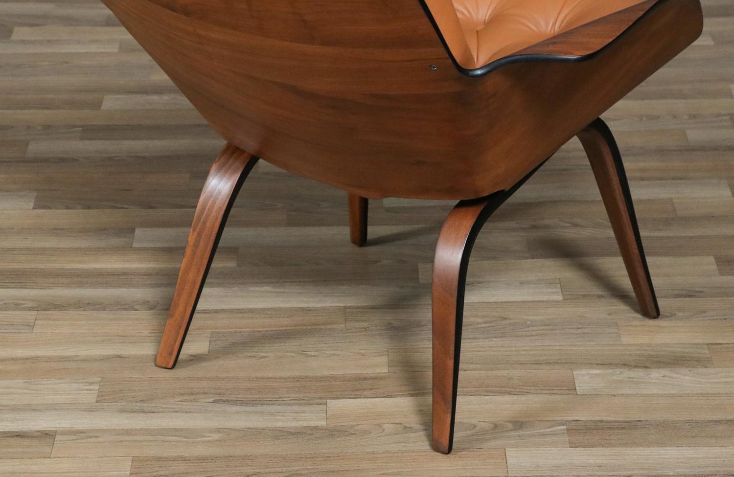 George Mulhauser Tufted Leather & Walnut Lounge Chairs for Plycraft For Sale 11