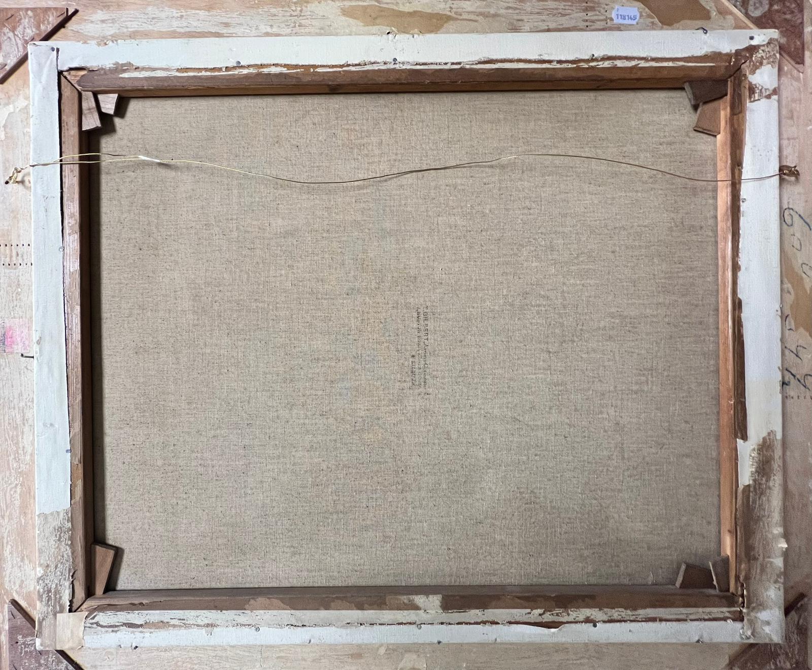 Enorme Antique British Firmado Óleo Extenso Paisaje fluvial Vistas montañosas, enmarcado en venta 1