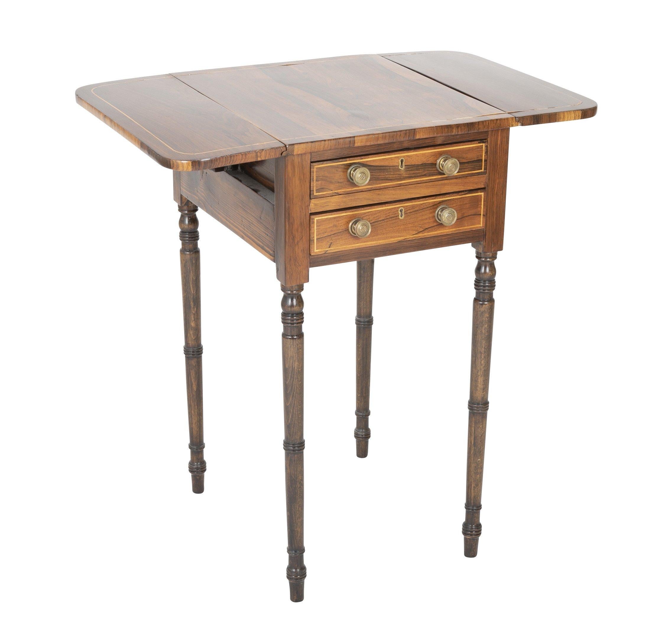 English Regency Rosewood Inlaid Drop-Leaf Table In Good Condition In Westwood, NJ