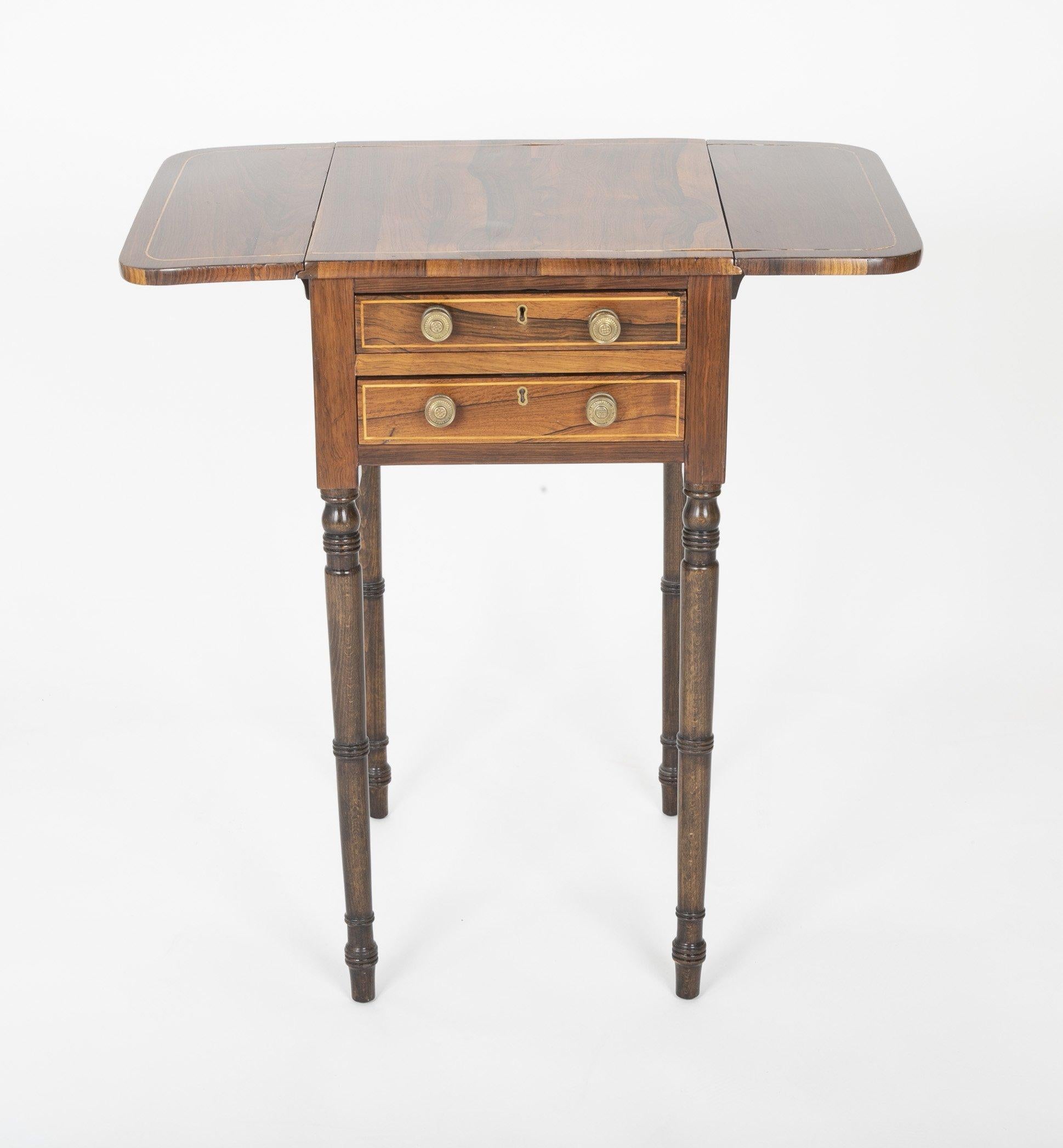 Early 19th Century English Regency Rosewood Inlaid Drop-Leaf Table