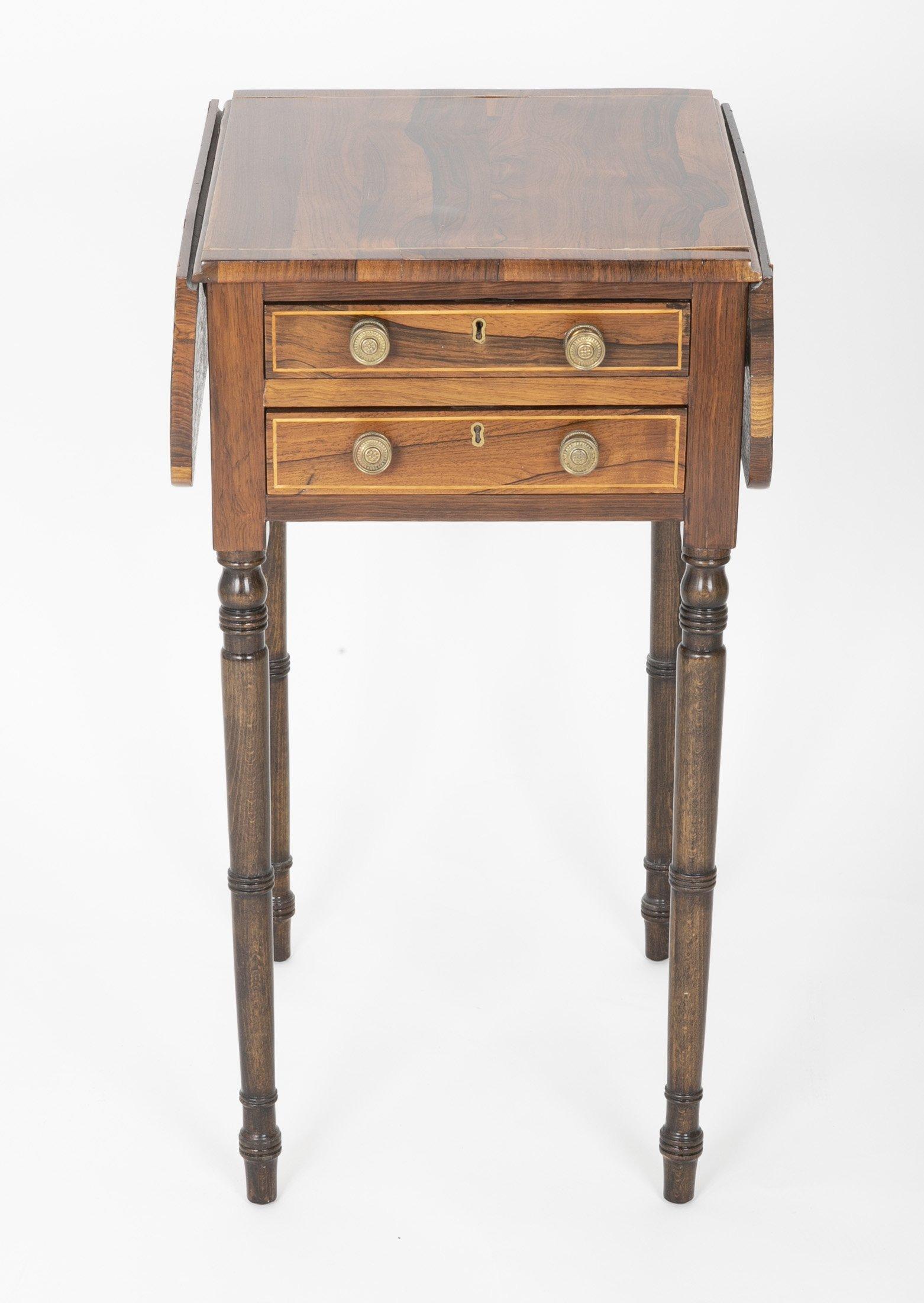 Wood English Regency Rosewood Inlaid Drop-Leaf Table