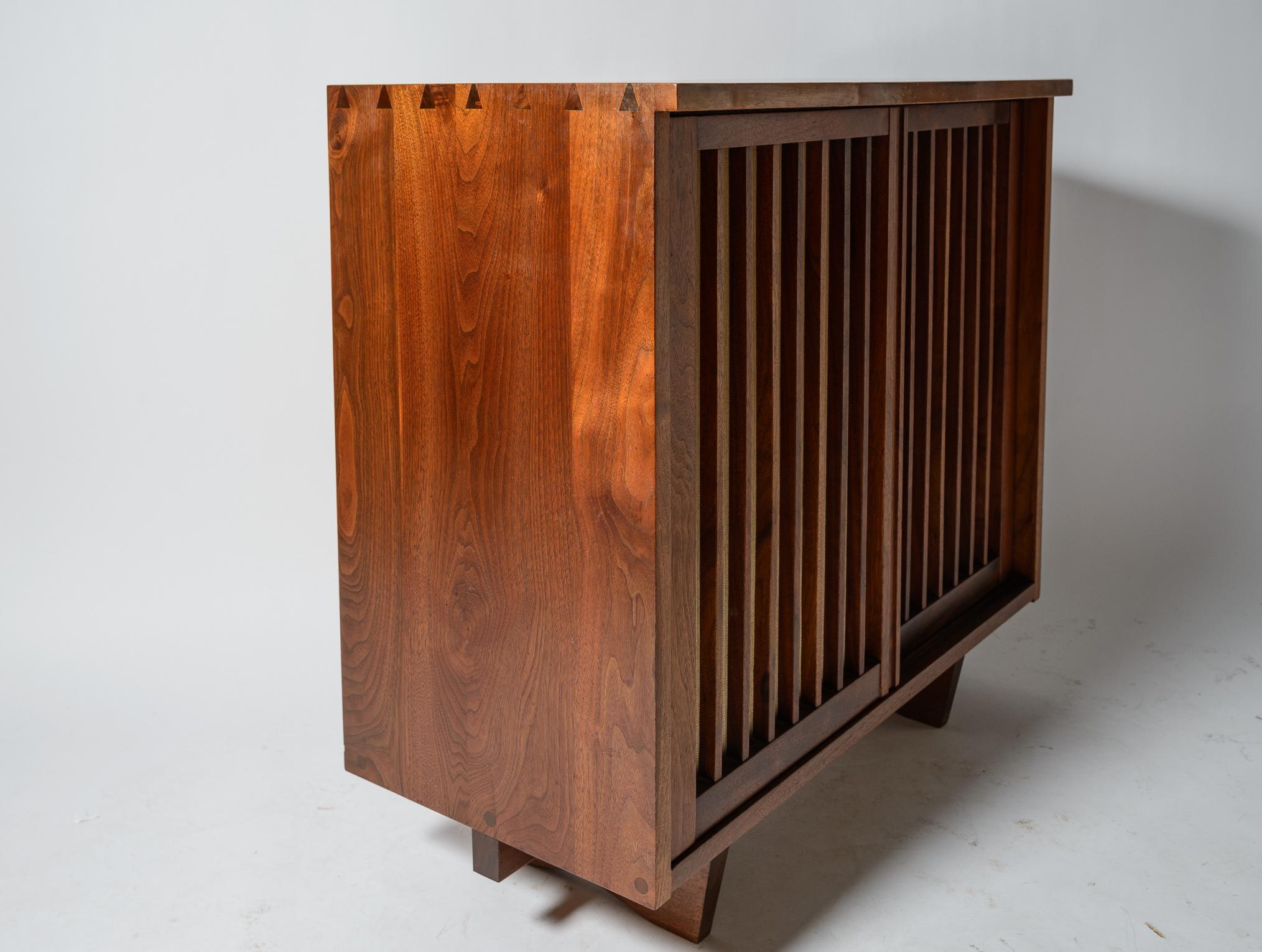 American George Nakashima 2 Door Grill Front Pandanus Cloth Cabinet For Sale