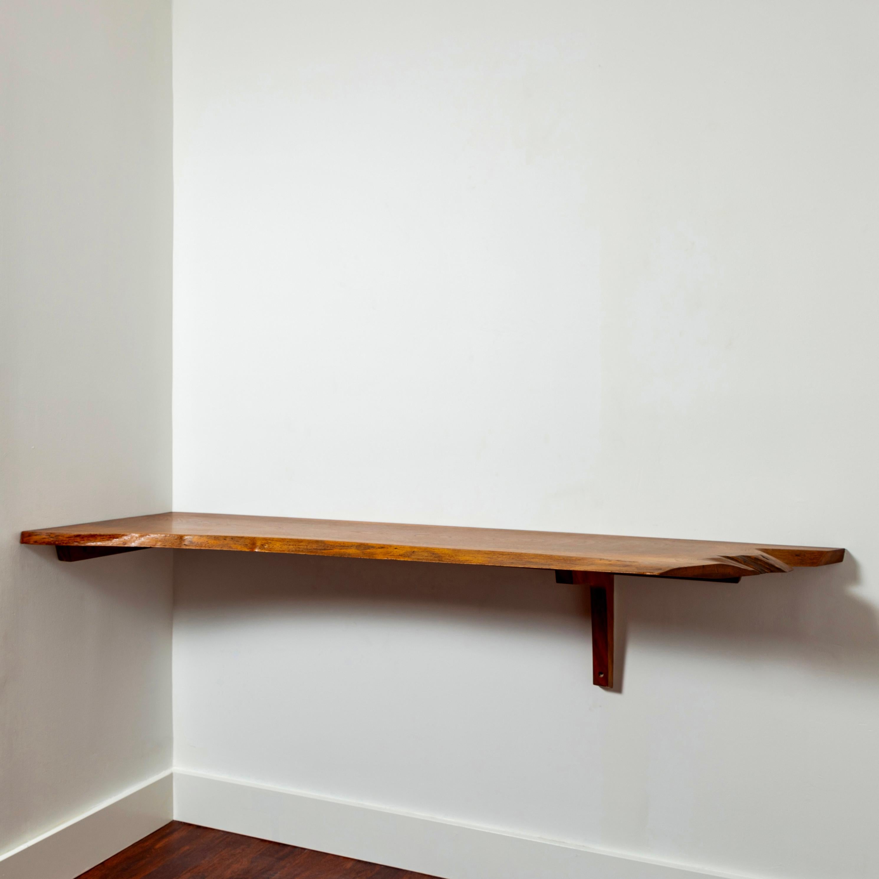 Mid-Century Modern George Nakashima 6 Foot Free Edge Corner Counter Shelf or Console, Signed, 1971 For Sale