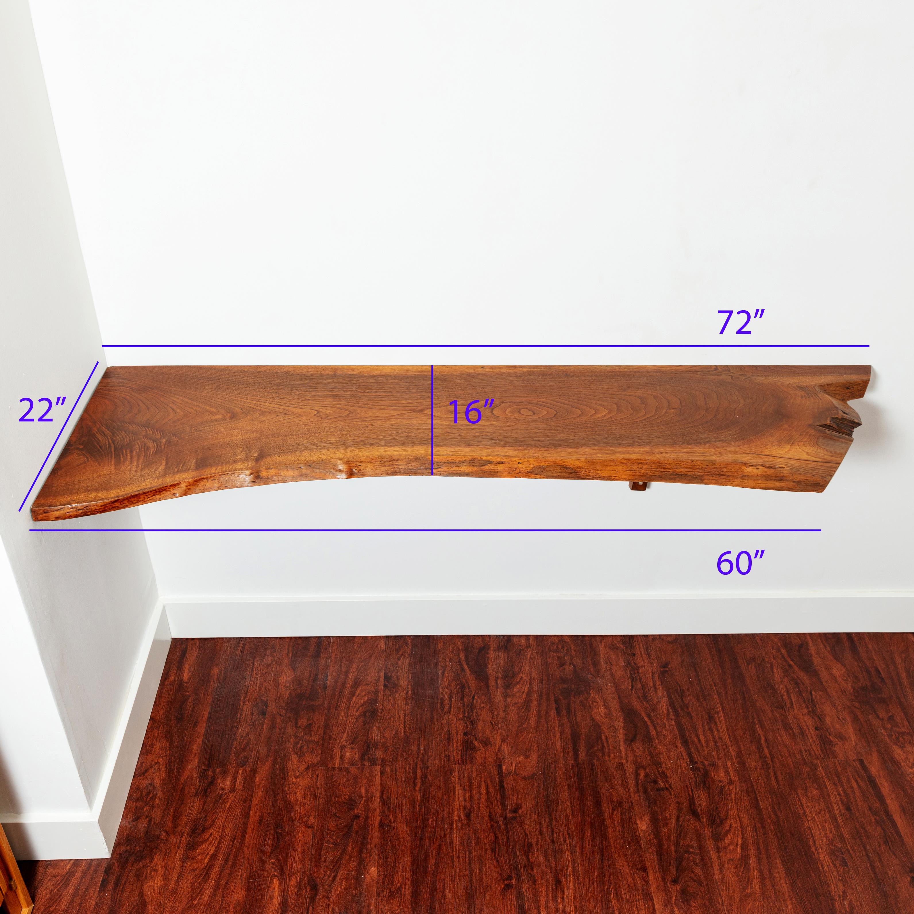 George Nakashima 6 Foot Free Edge Corner Counter Shelf or Console, Signed, 1971 For Sale 1