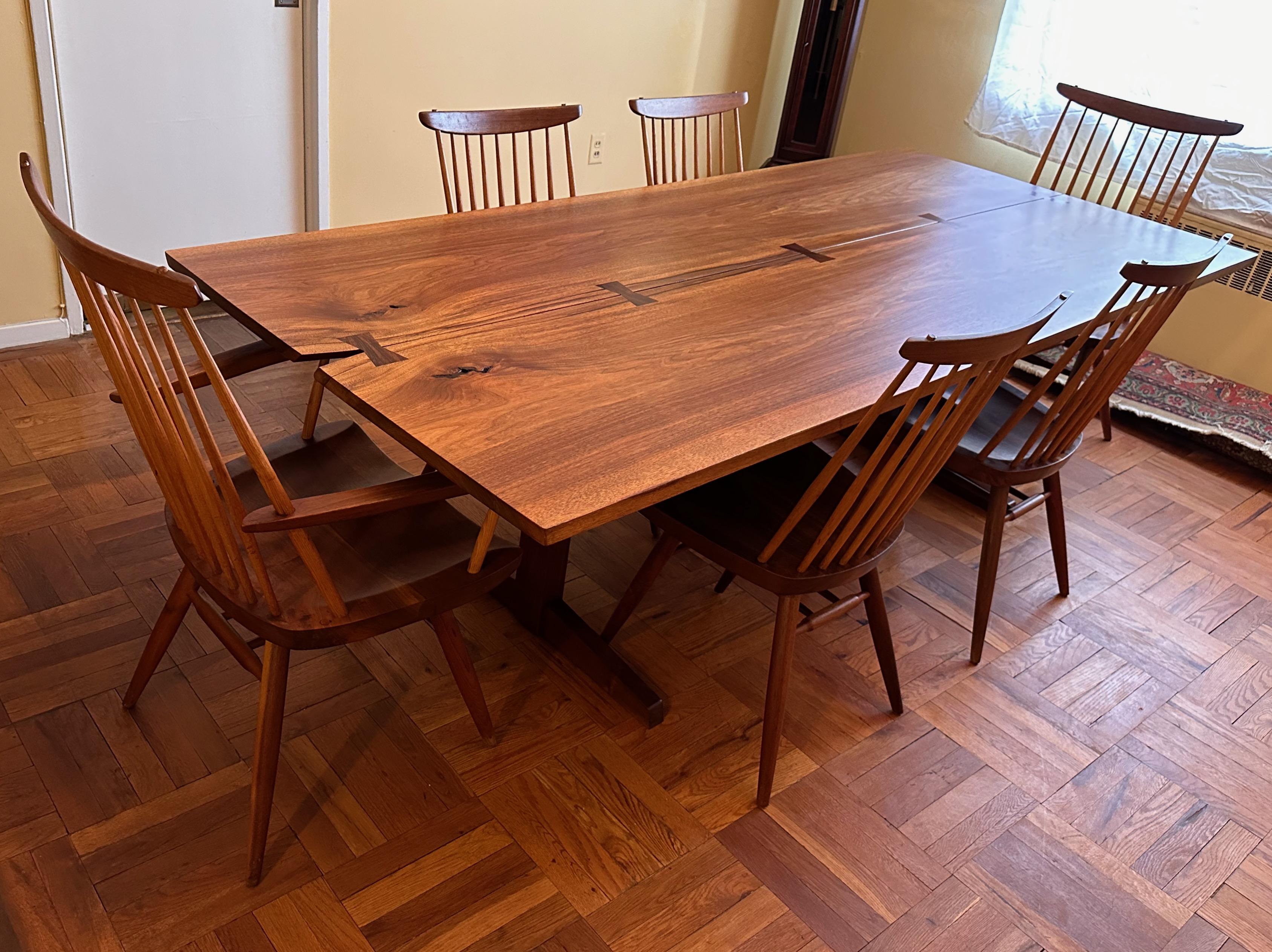 George Nakashima 8' Dining Table in Bookmatched Walnut with 5 Rosewood Butterfly 2
