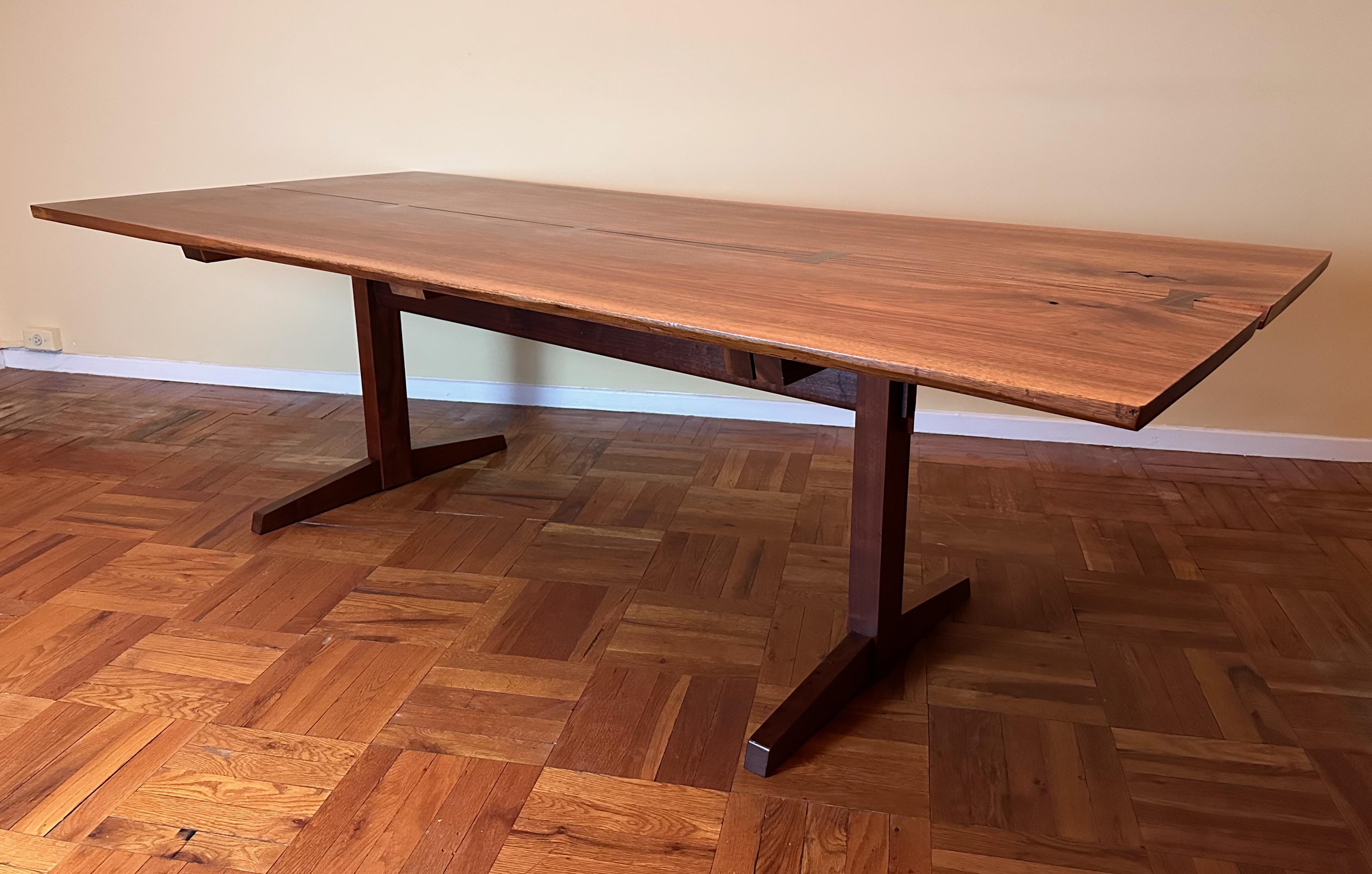 Mid-Century Modern George Nakashima 8' Dining Table in Bookmatched Walnut with 5 Rosewood Butterfly