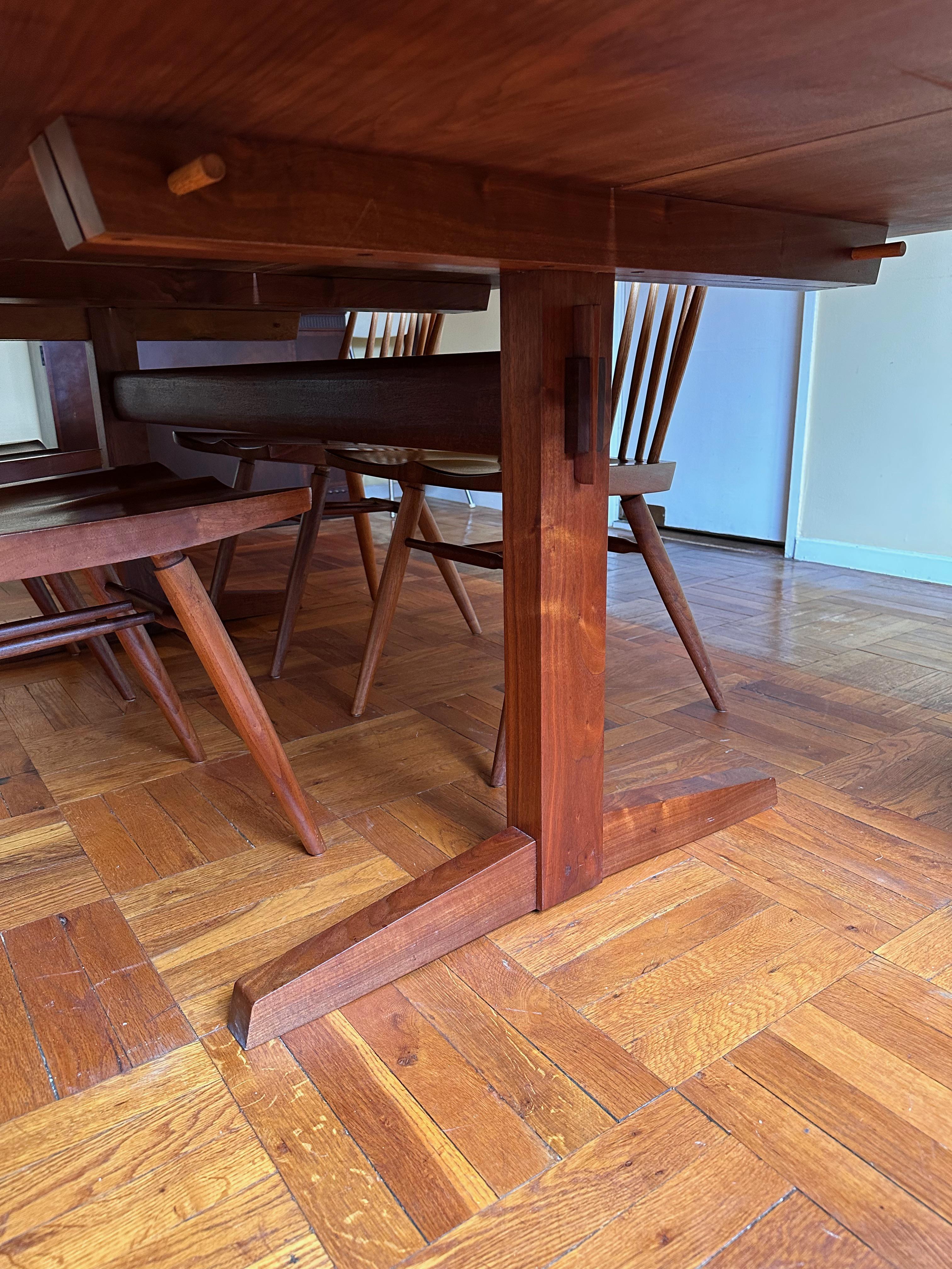 North American George Nakashima 8' Dining Table in Bookmatched Walnut with 5 Rosewood Butterfly