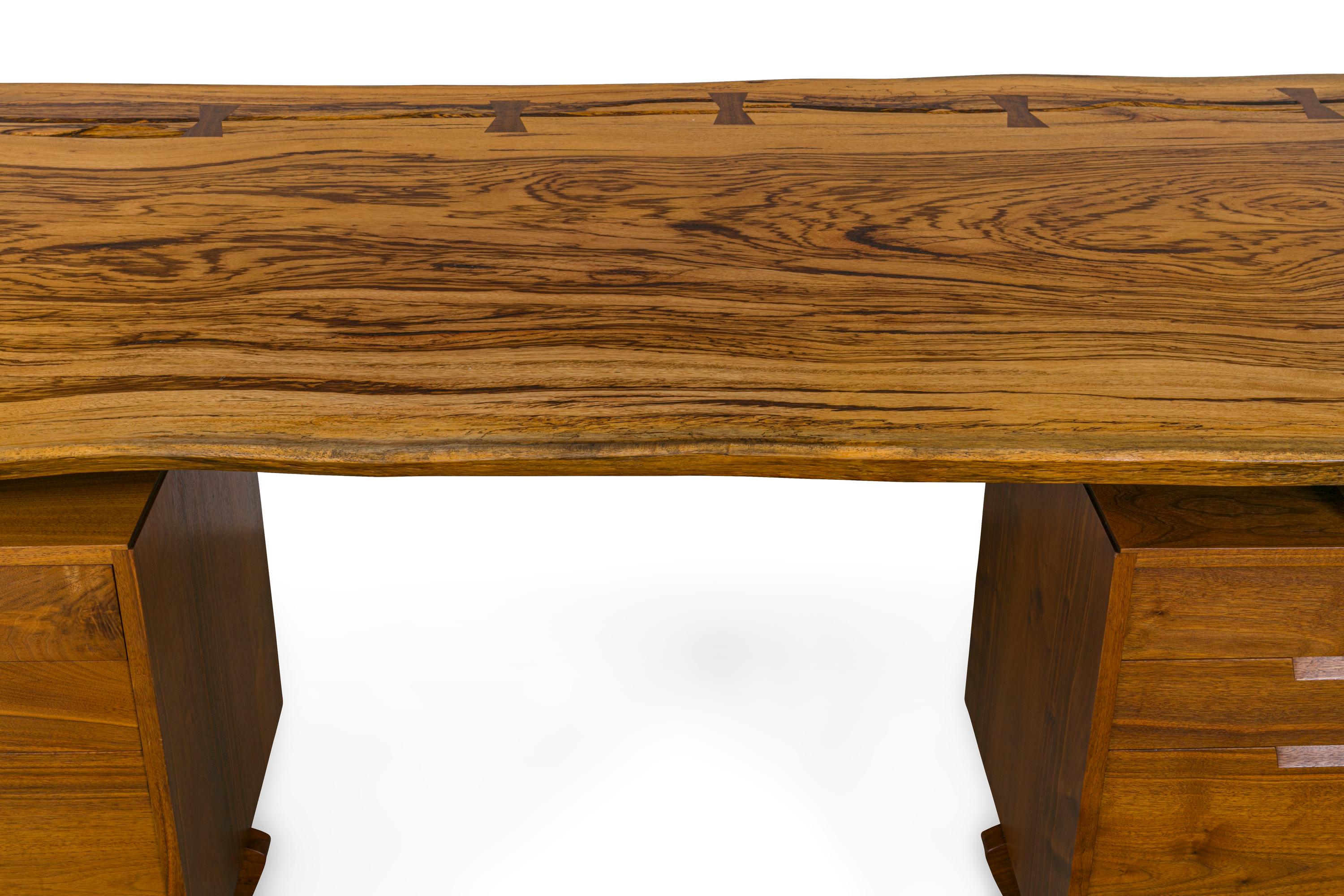 George Nakashima African Zebrawood & Walnut Double Pedestal Desk, USA 1986 In Good Condition In New York, NY