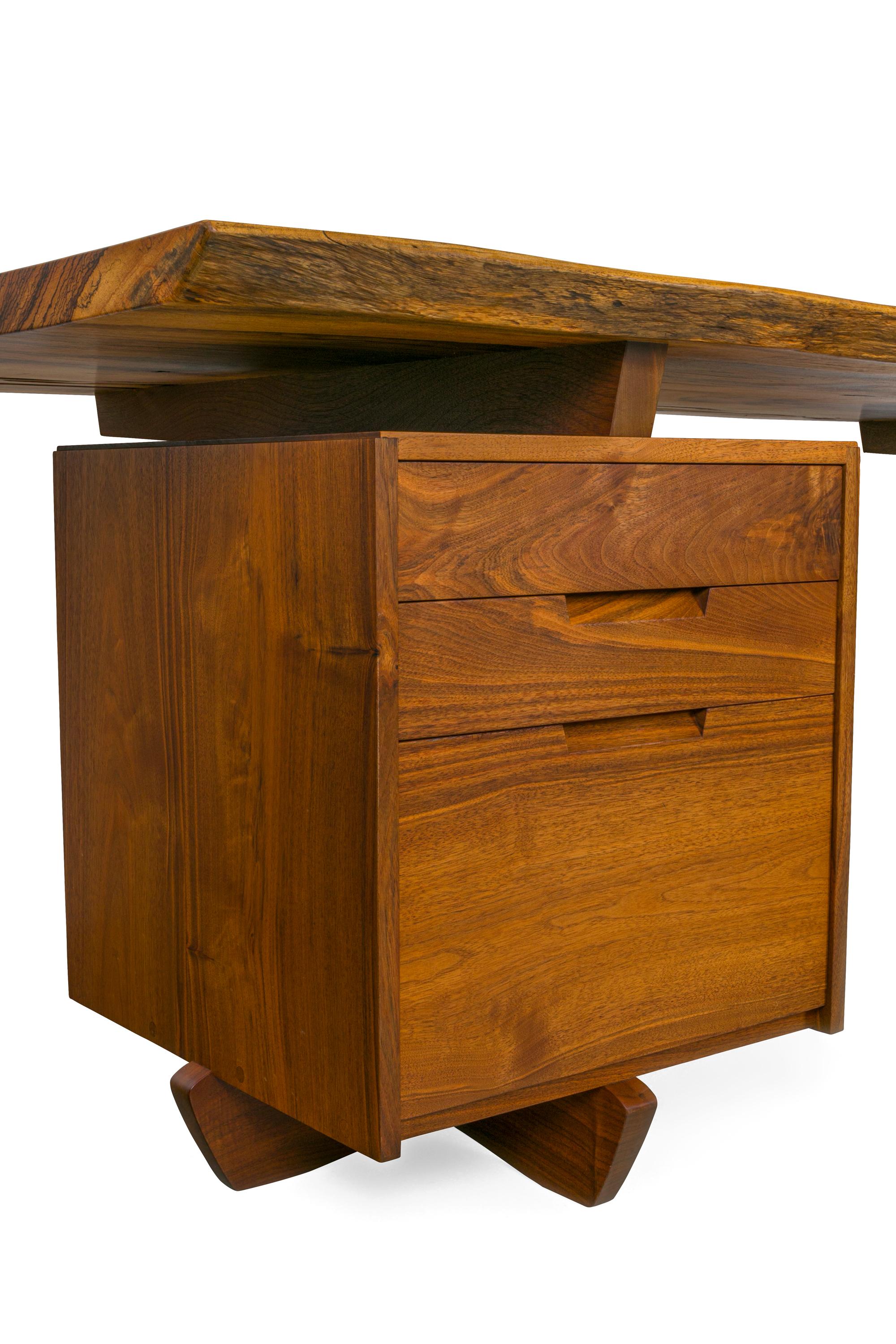 Late 20th Century George Nakashima African Zebrawood & Walnut Double Pedestal Desk, USA 1986
