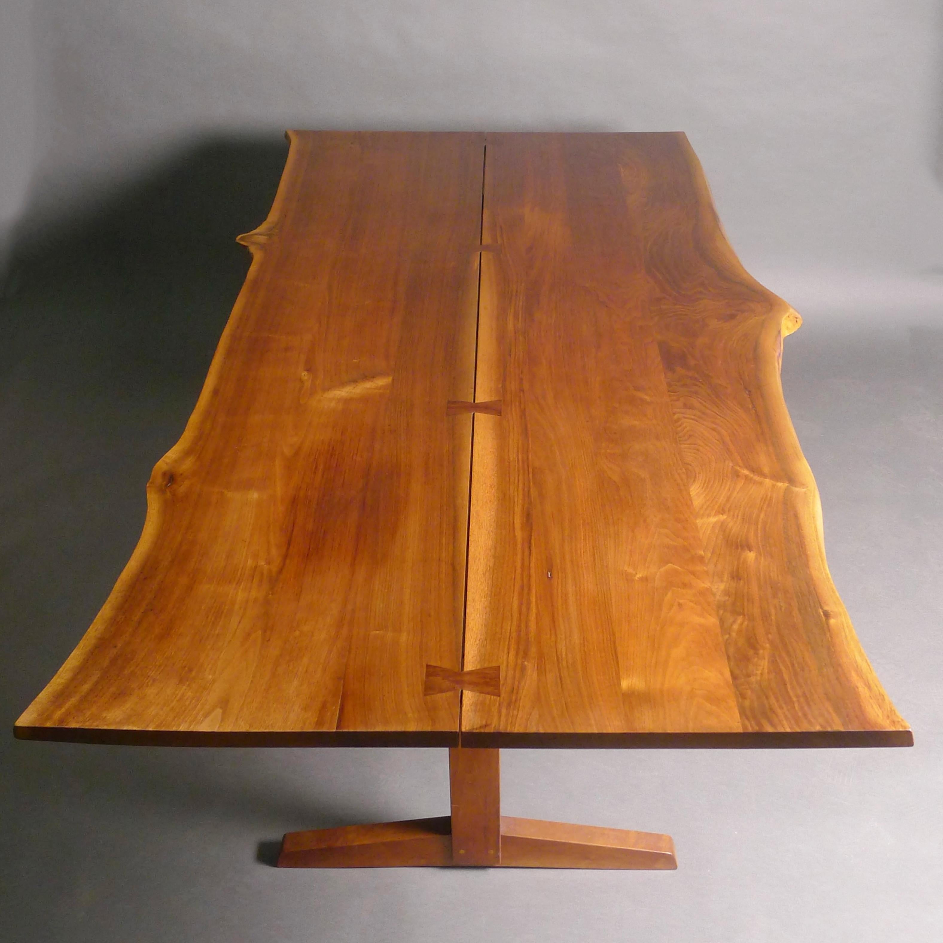 Mid-20th Century George Nakashima, American Black Walnut Free-Edge Trestle Dining Table, 1960