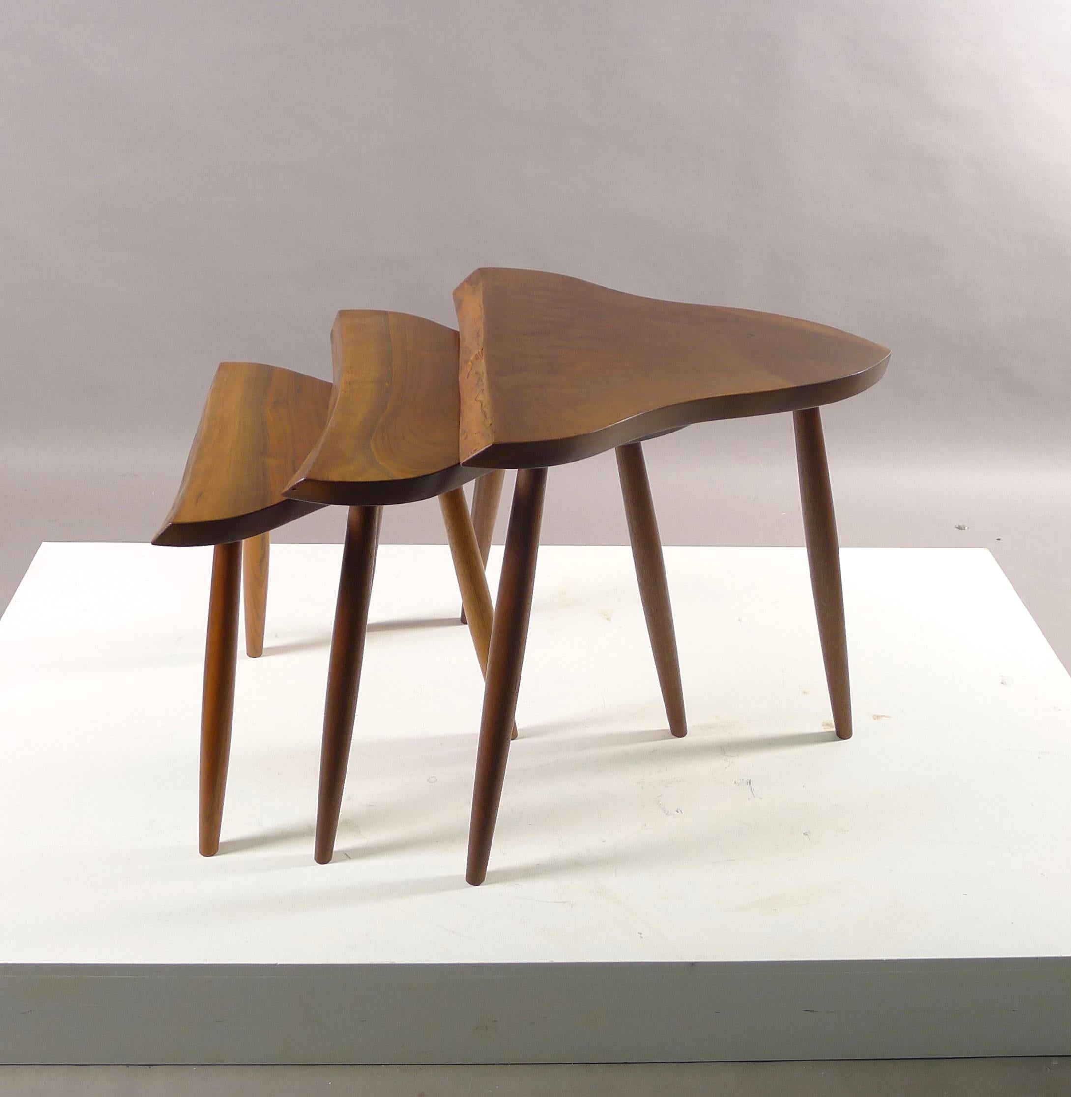 George Nakashima , Amoeba Nesting Tables in American Walnut ,  signed and dated 2