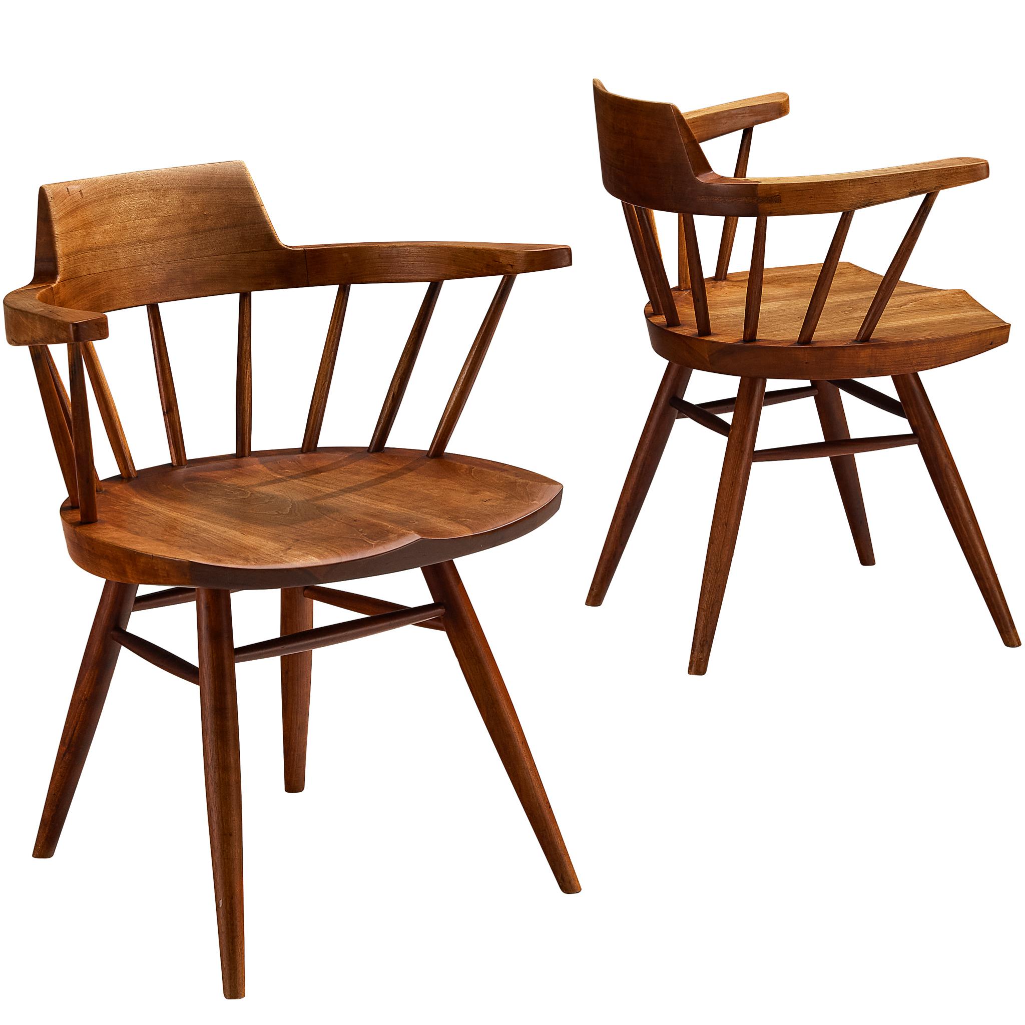 George Nakashima Captain’s Armchairs in Carved Solid Cherry For Sale