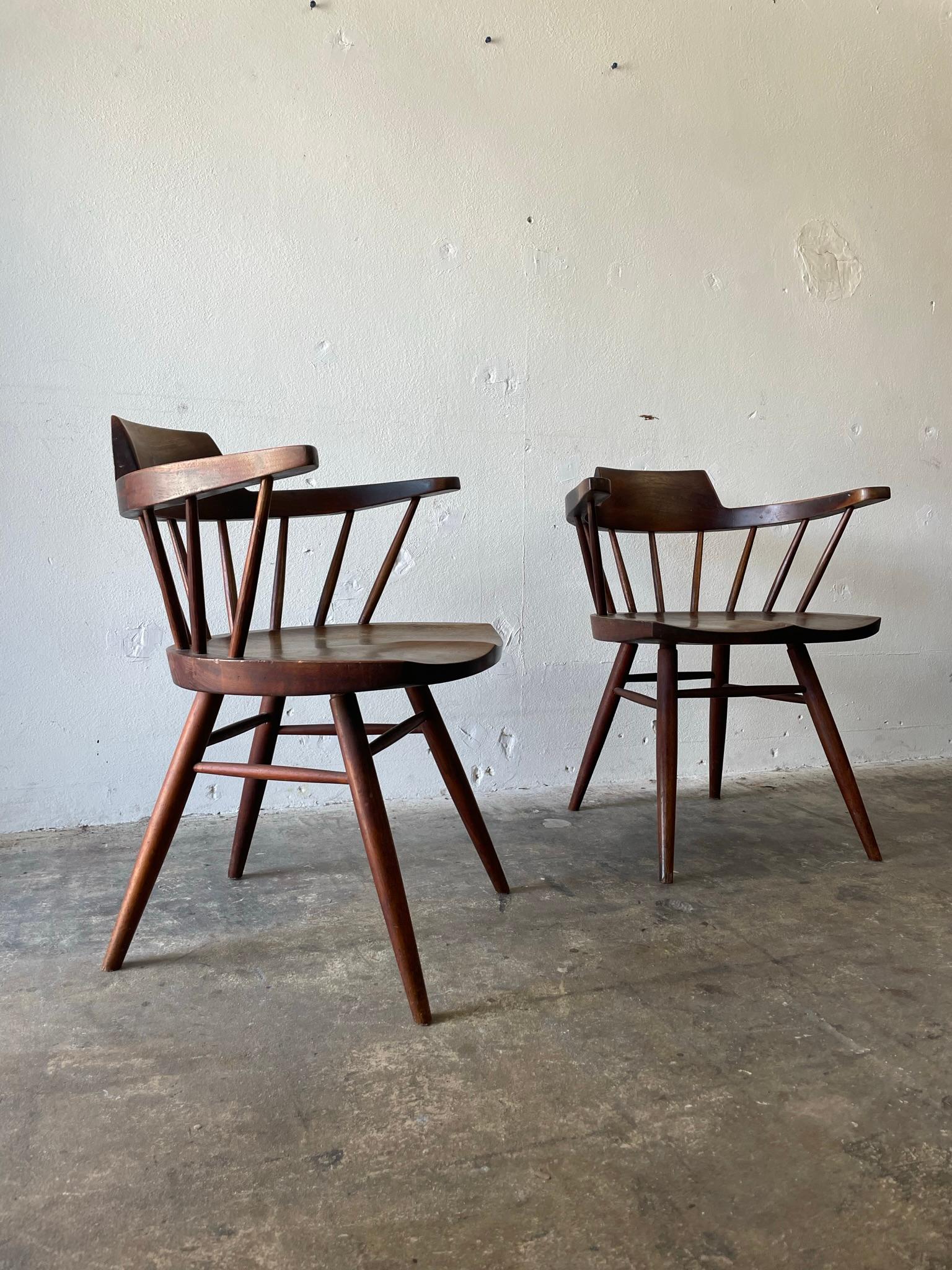 Mid-Century Modern George Nakashima Captains Chairs, a Pair